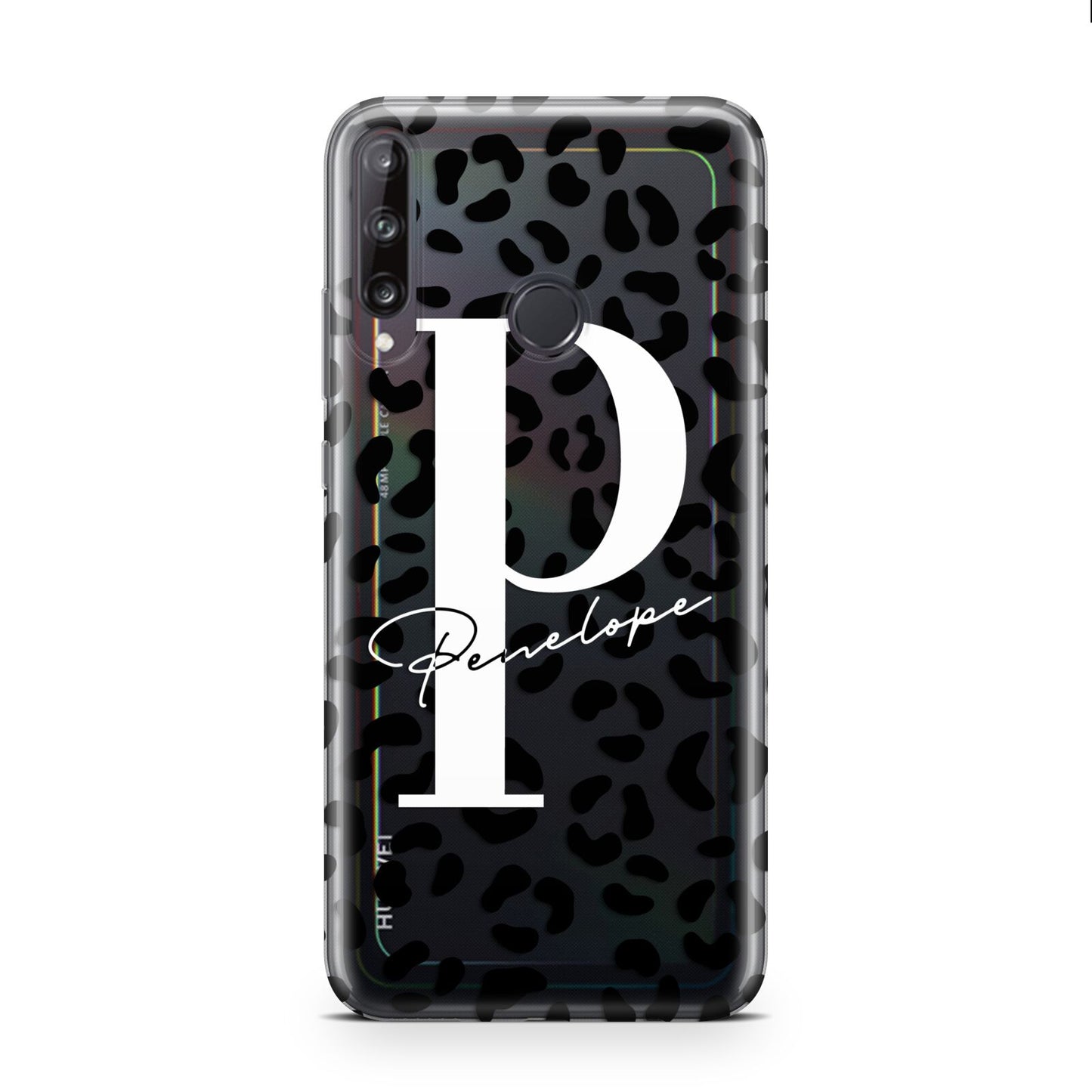 Personalised Leopard Print Clear Black Huawei P40 Lite E Phone Case