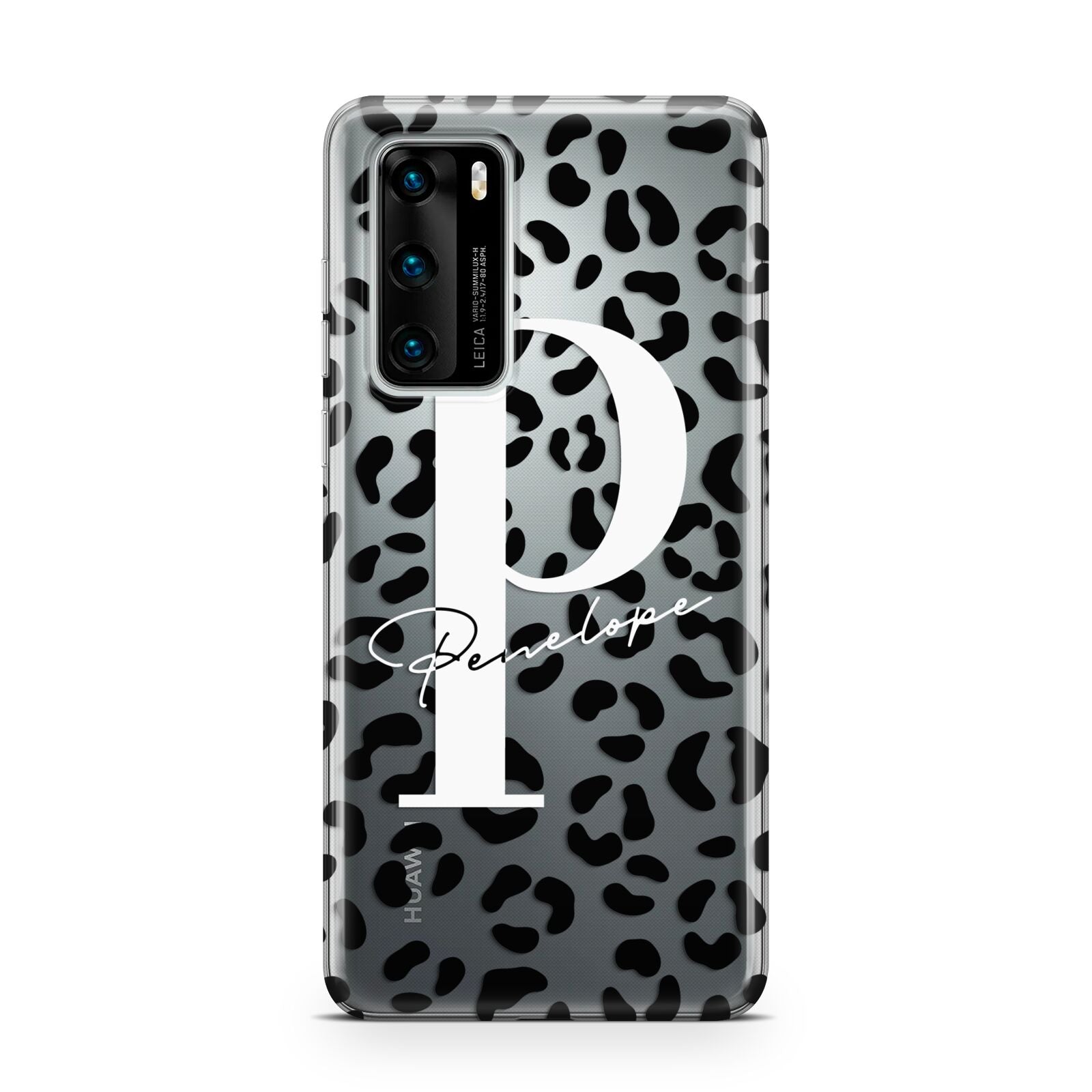 Personalised Leopard Print Clear Black Huawei P40 Phone Case