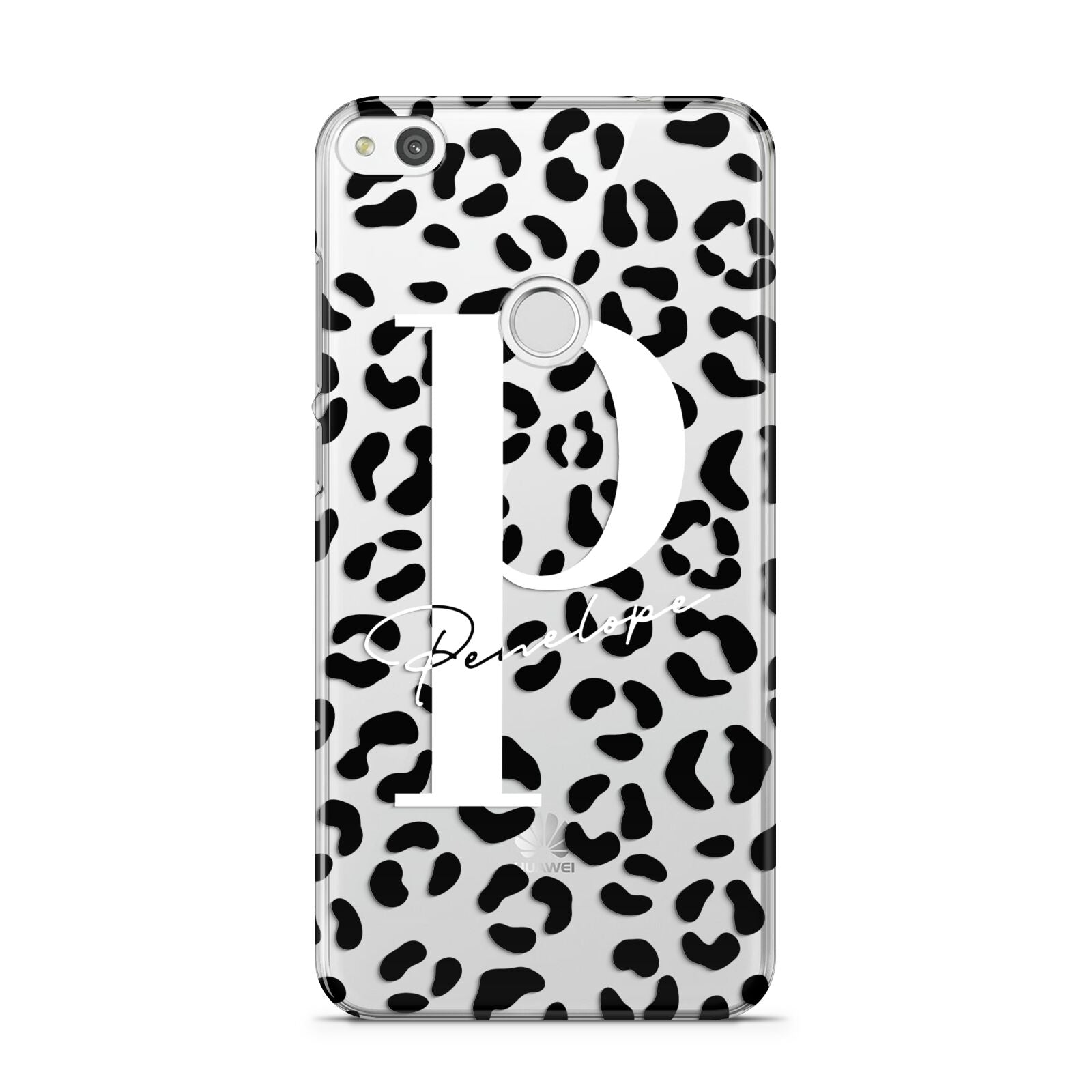 Personalised Leopard Print Clear Black Huawei P8 Lite Case