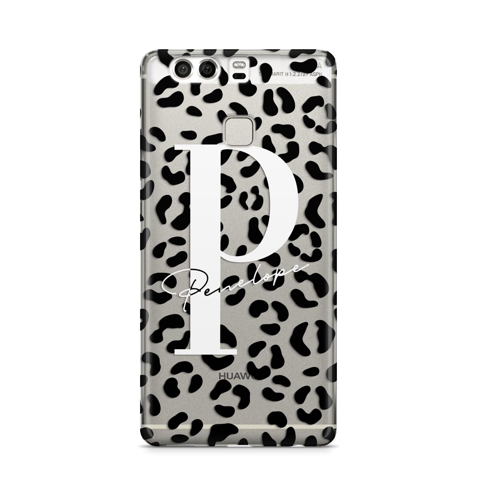 Personalised Leopard Print Clear Black Huawei P9 Case