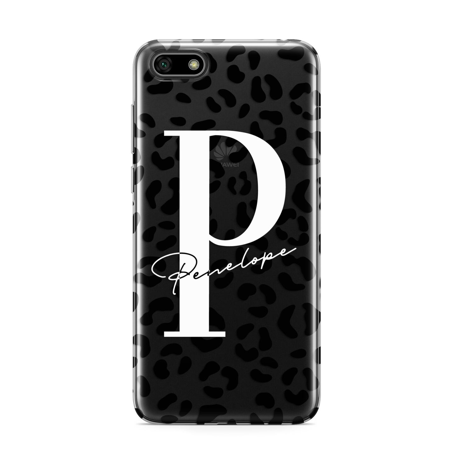 Personalised Leopard Print Clear Black Huawei Y5 Prime 2018 Phone Case