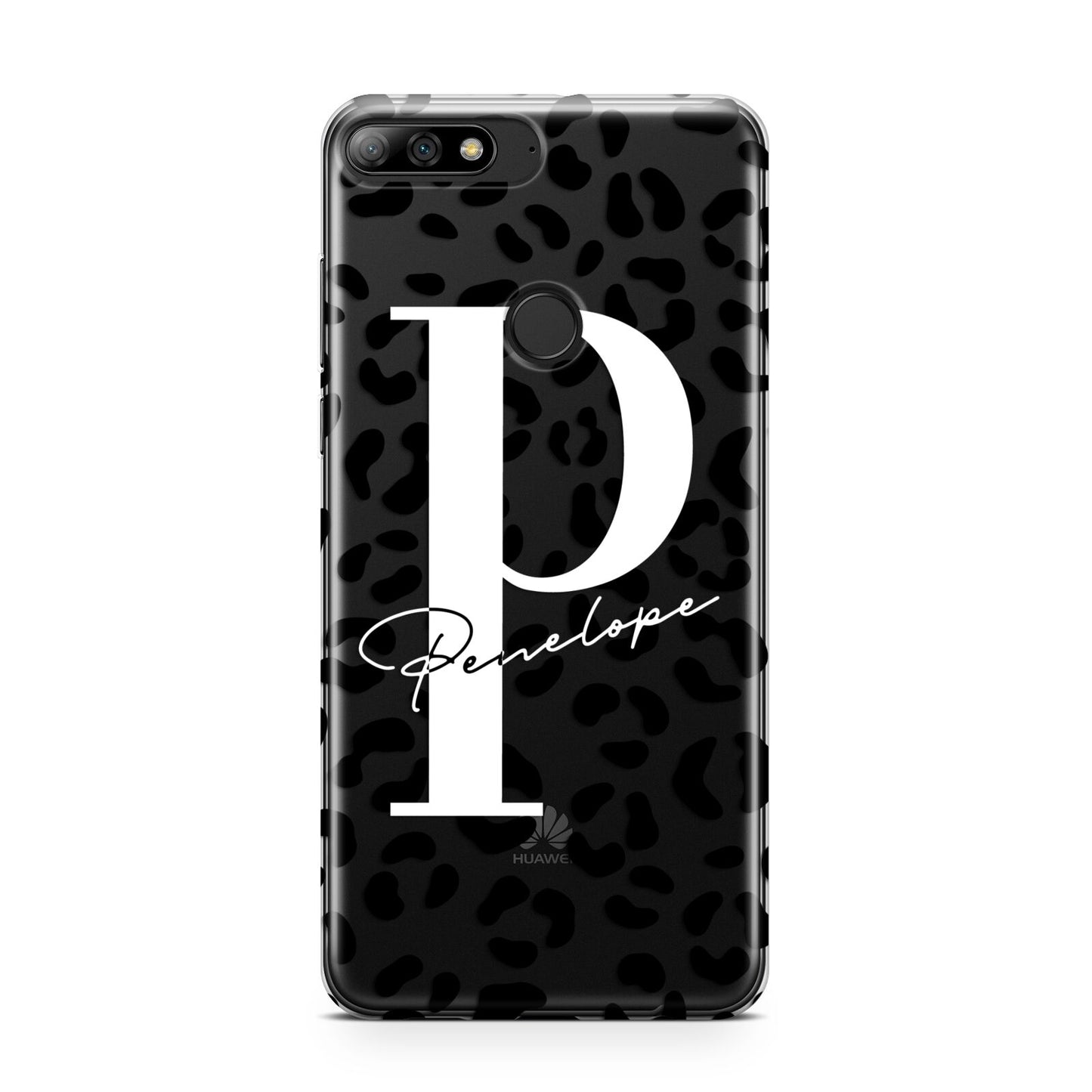 Personalised Leopard Print Clear Black Huawei Y7 2018