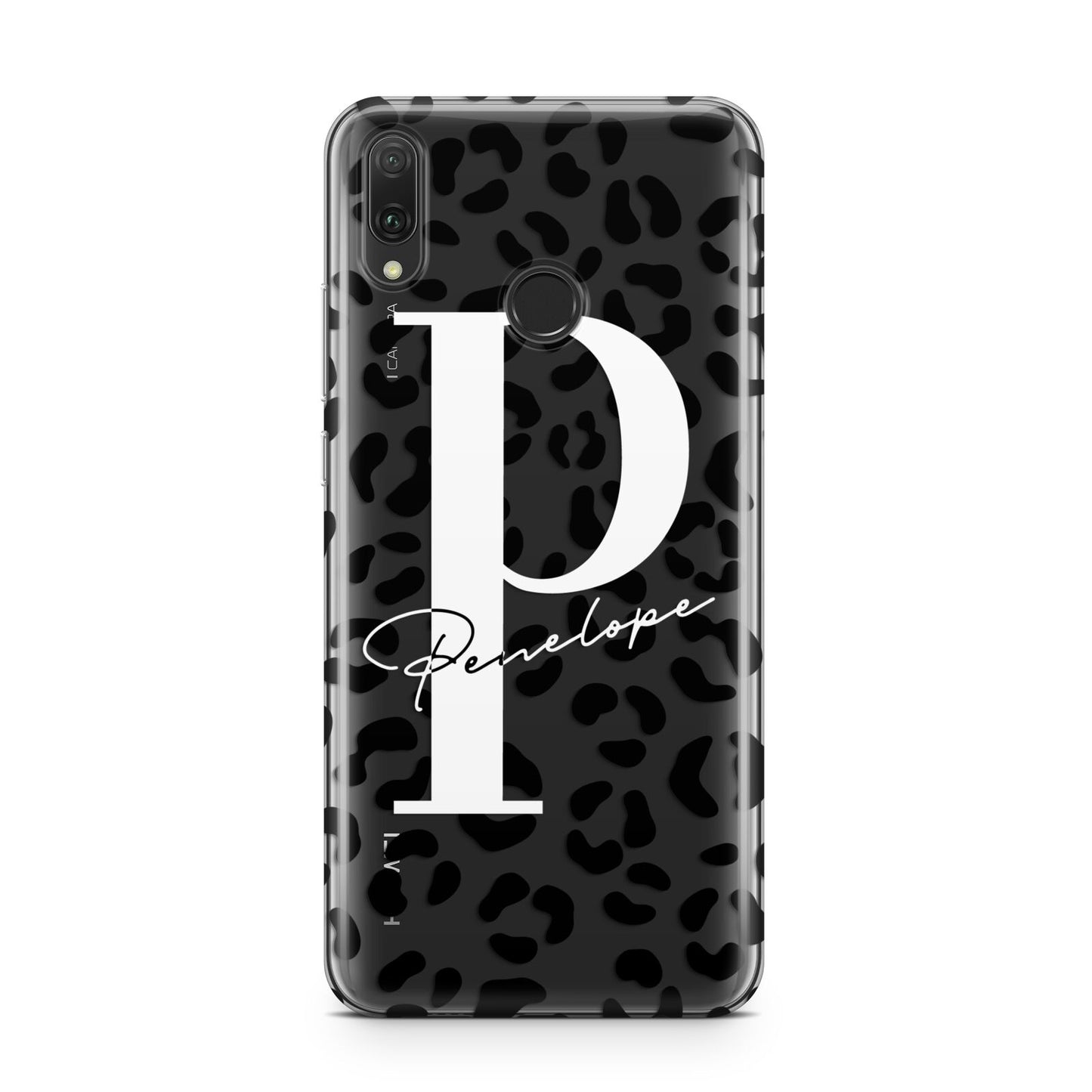 Personalised Leopard Print Clear Black Huawei Y9 2019