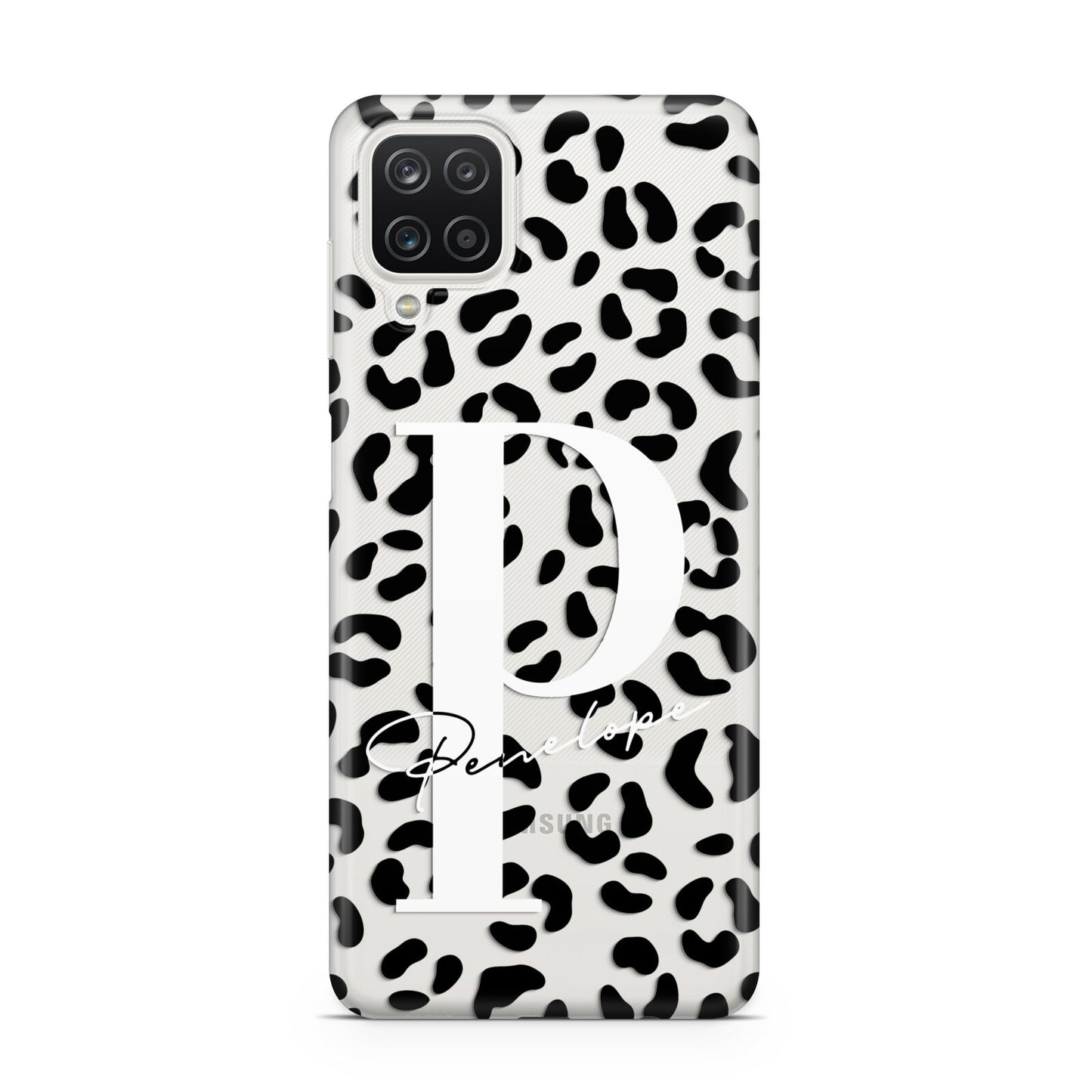 Personalised Leopard Print Clear Black Samsung A12 Case