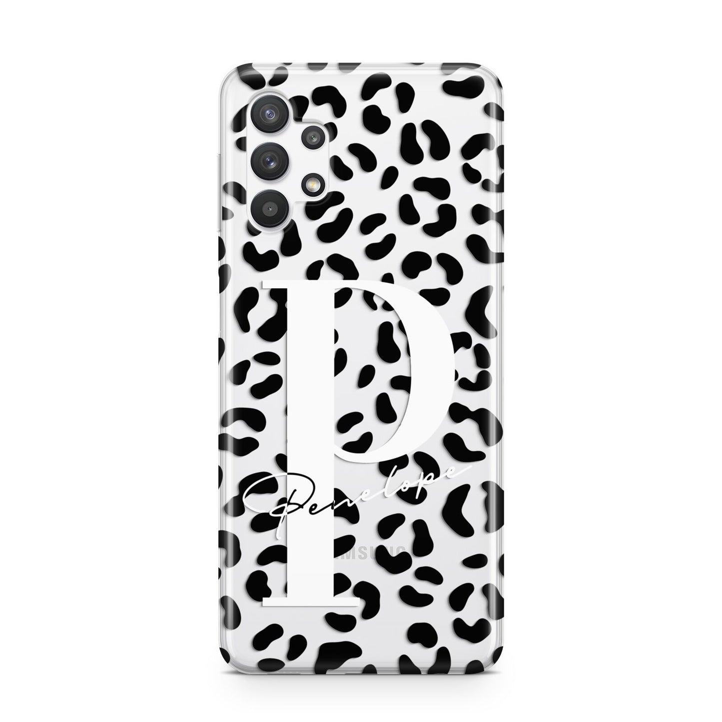 Personalised Leopard Print Clear Black Samsung A32 5G Case