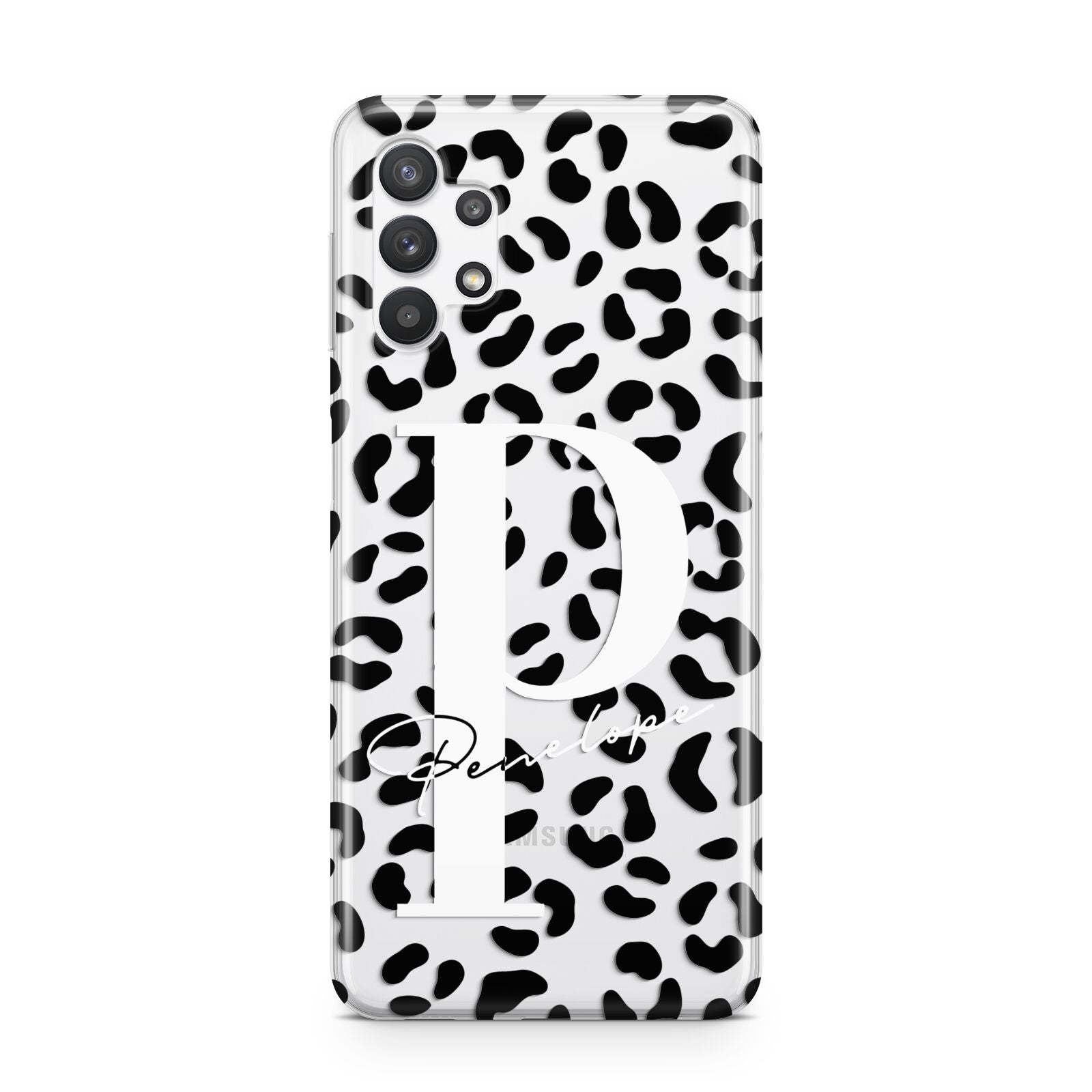 Personalised Leopard Print Clear Black Samsung A32 5G Case