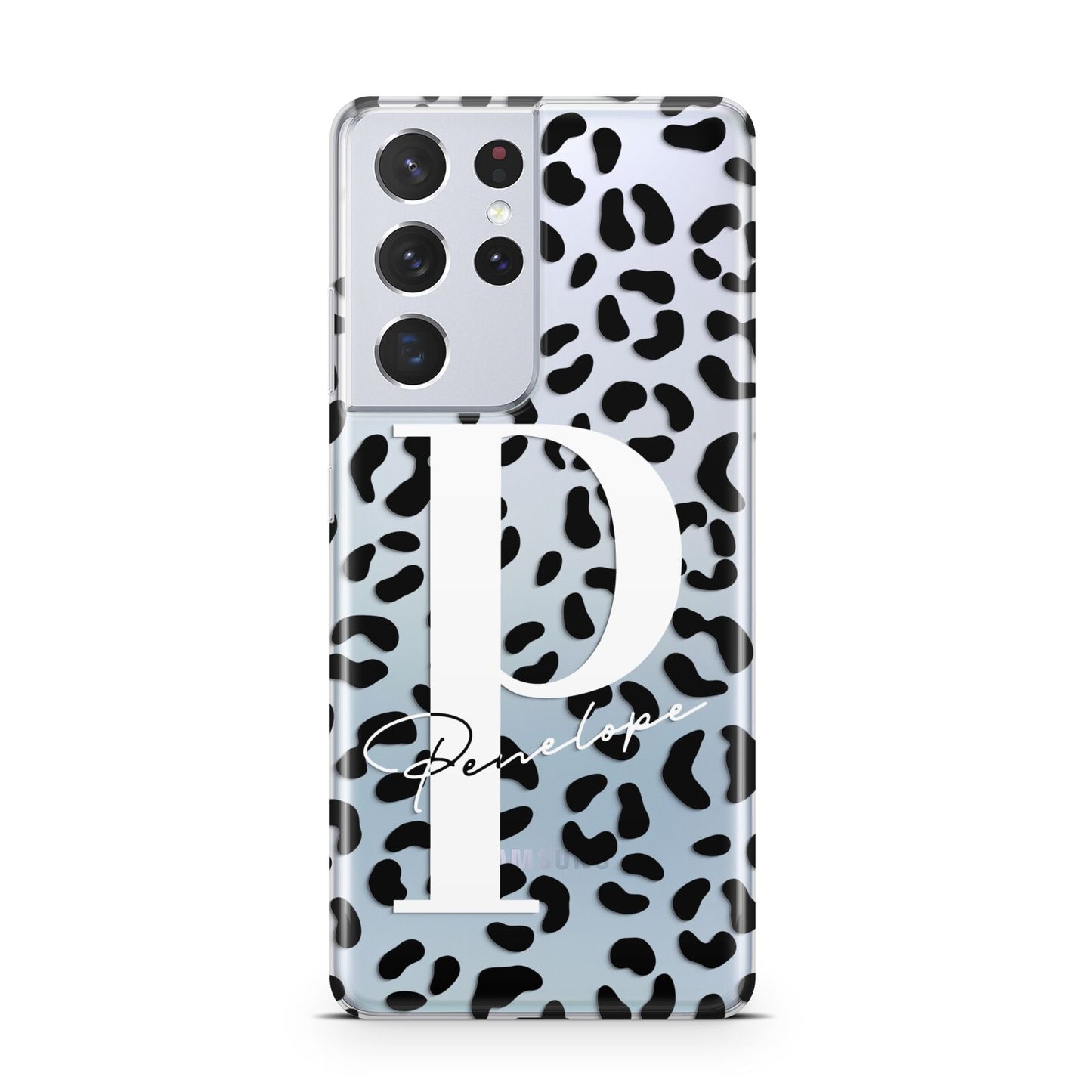 Personalised Leopard Print Clear Black Samsung S21 Ultra Case