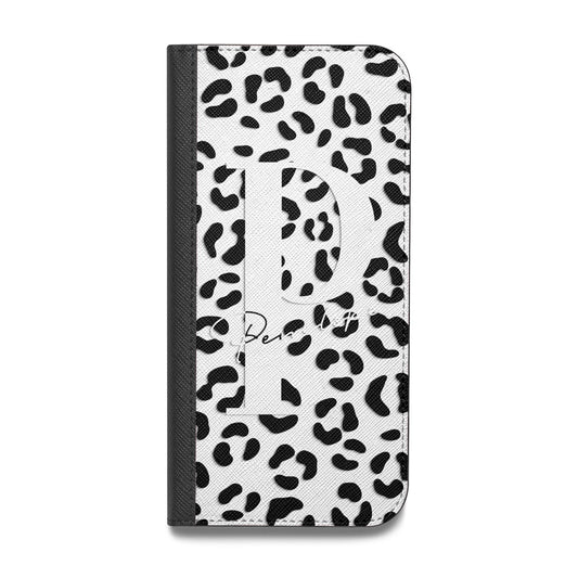 Personalised Leopard Print Clear Black Vegan Leather Flip iPhone Case