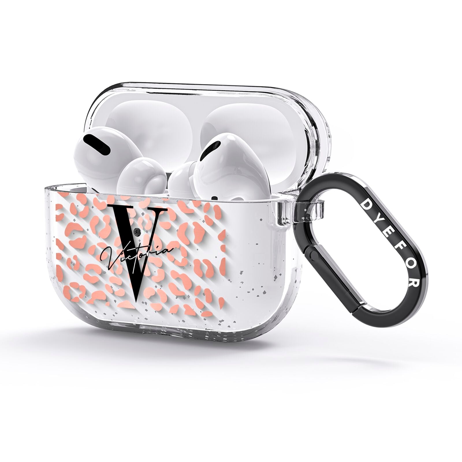 Personalised Leopard Print Clear Copper AirPods Glitter Case 3rd Gen Side Image