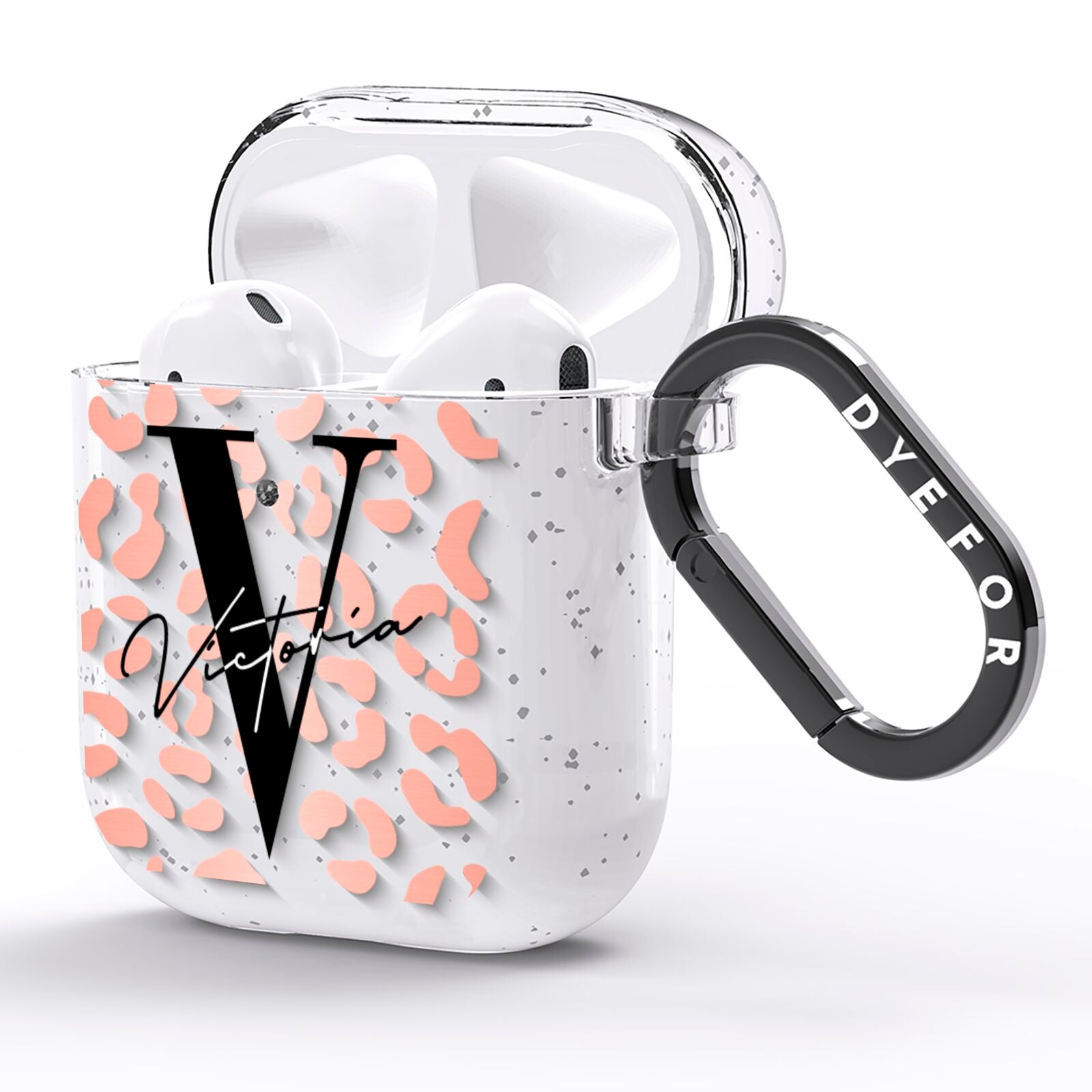 Personalised Leopard Print Clear Copper AirPods Glitter Case Side Image