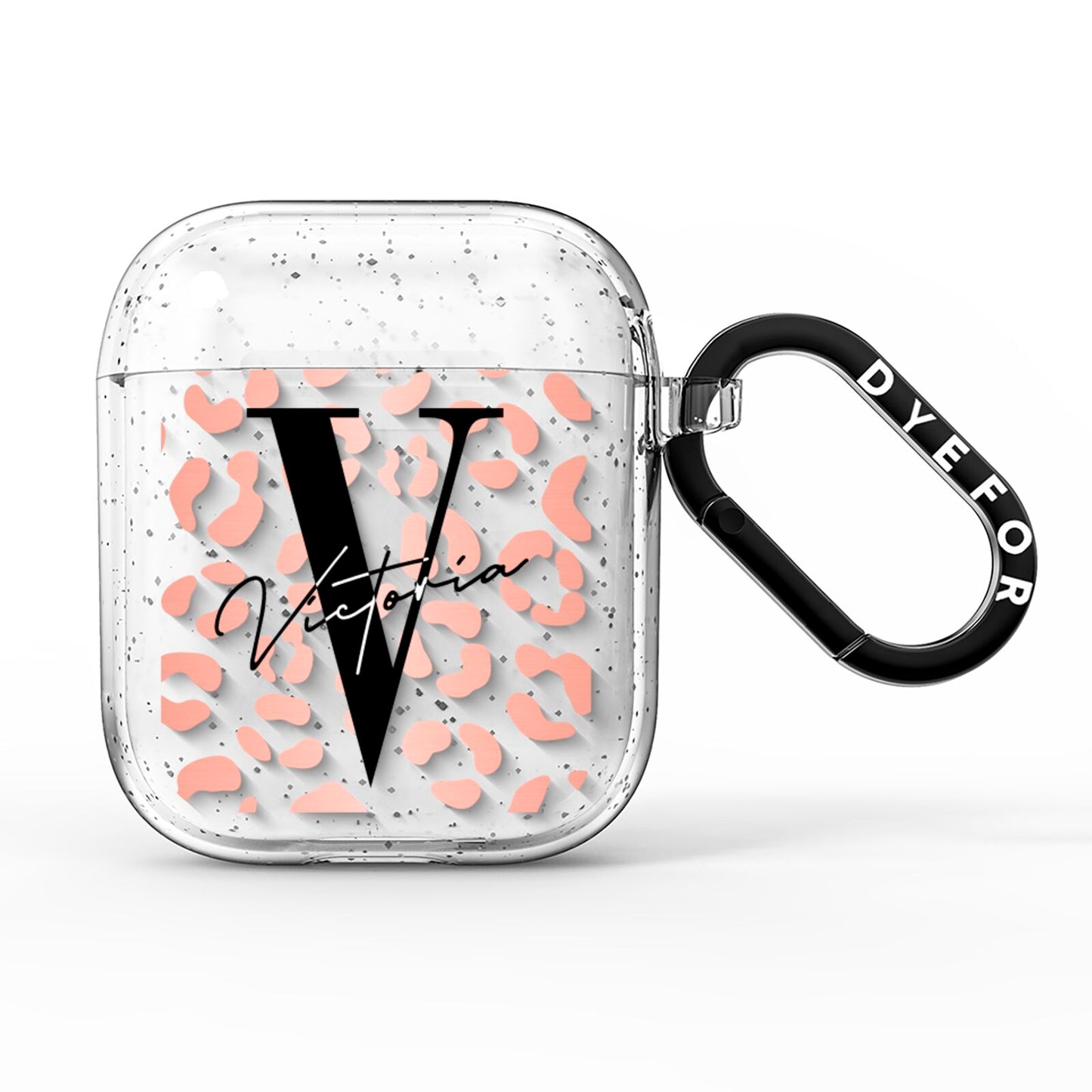 Personalised Leopard Print Clear Copper AirPods Glitter Case