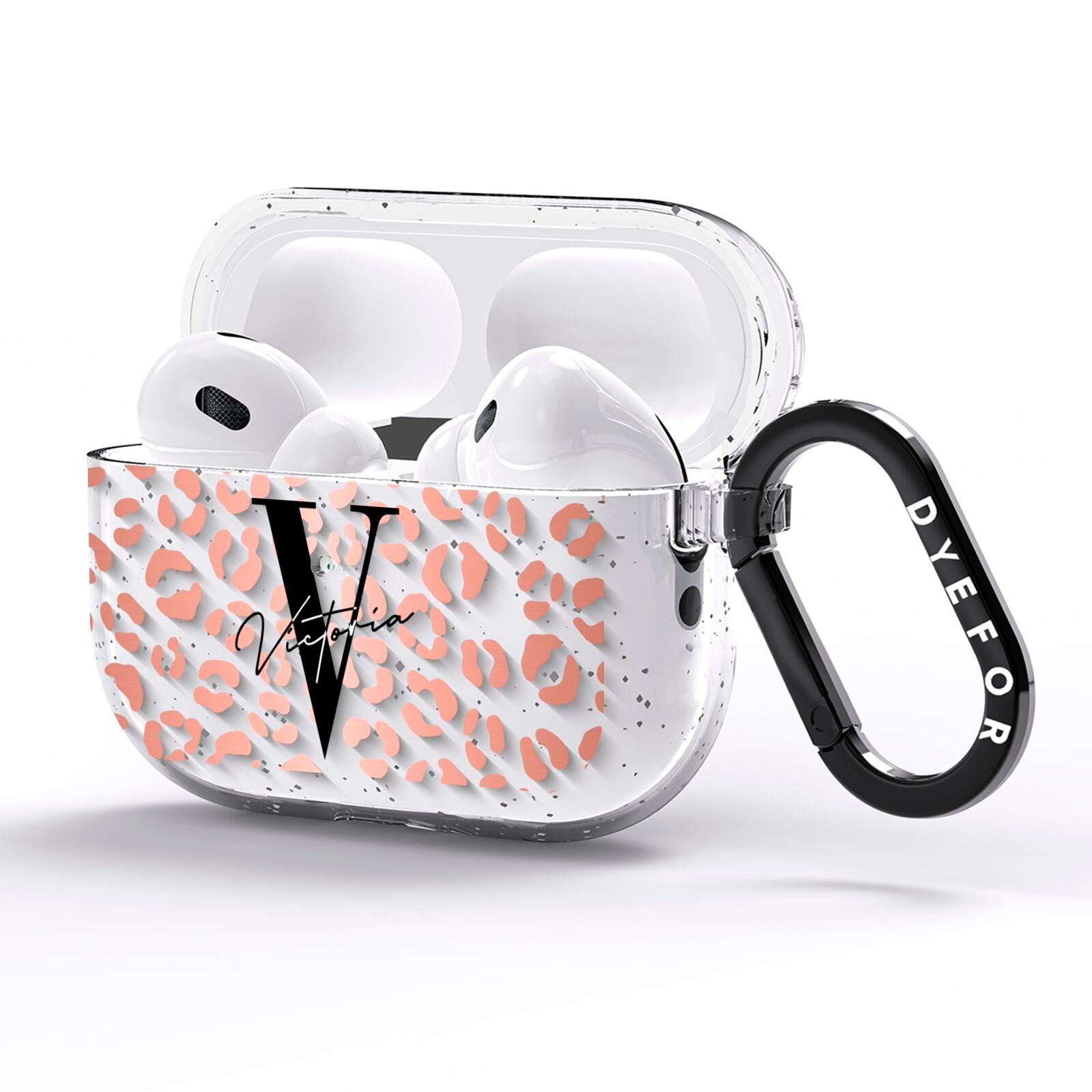 Personalised Leopard Print Clear Copper AirPods Pro Glitter Case Side Image