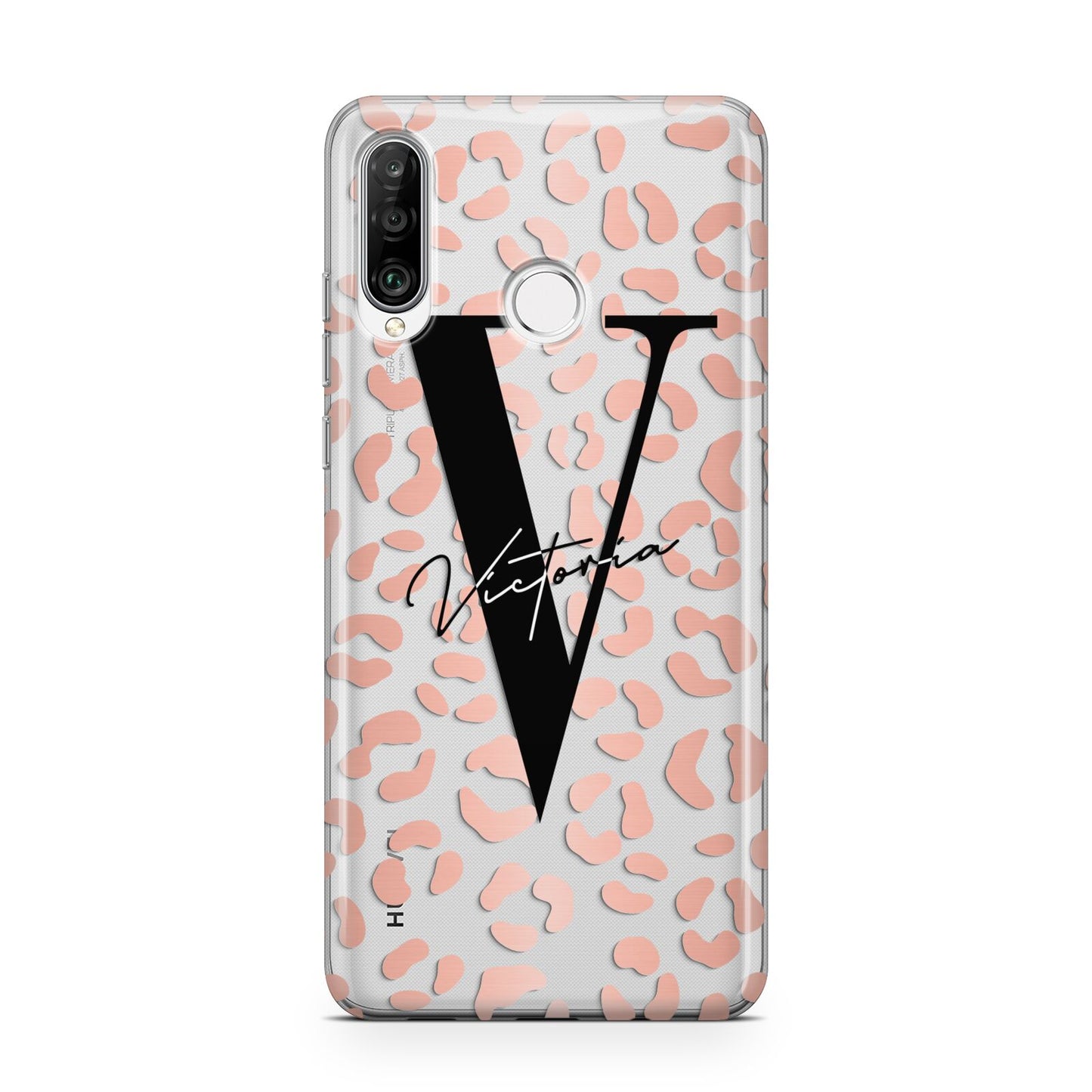 Personalised Leopard Print Clear Copper Huawei P30 Lite Phone Case