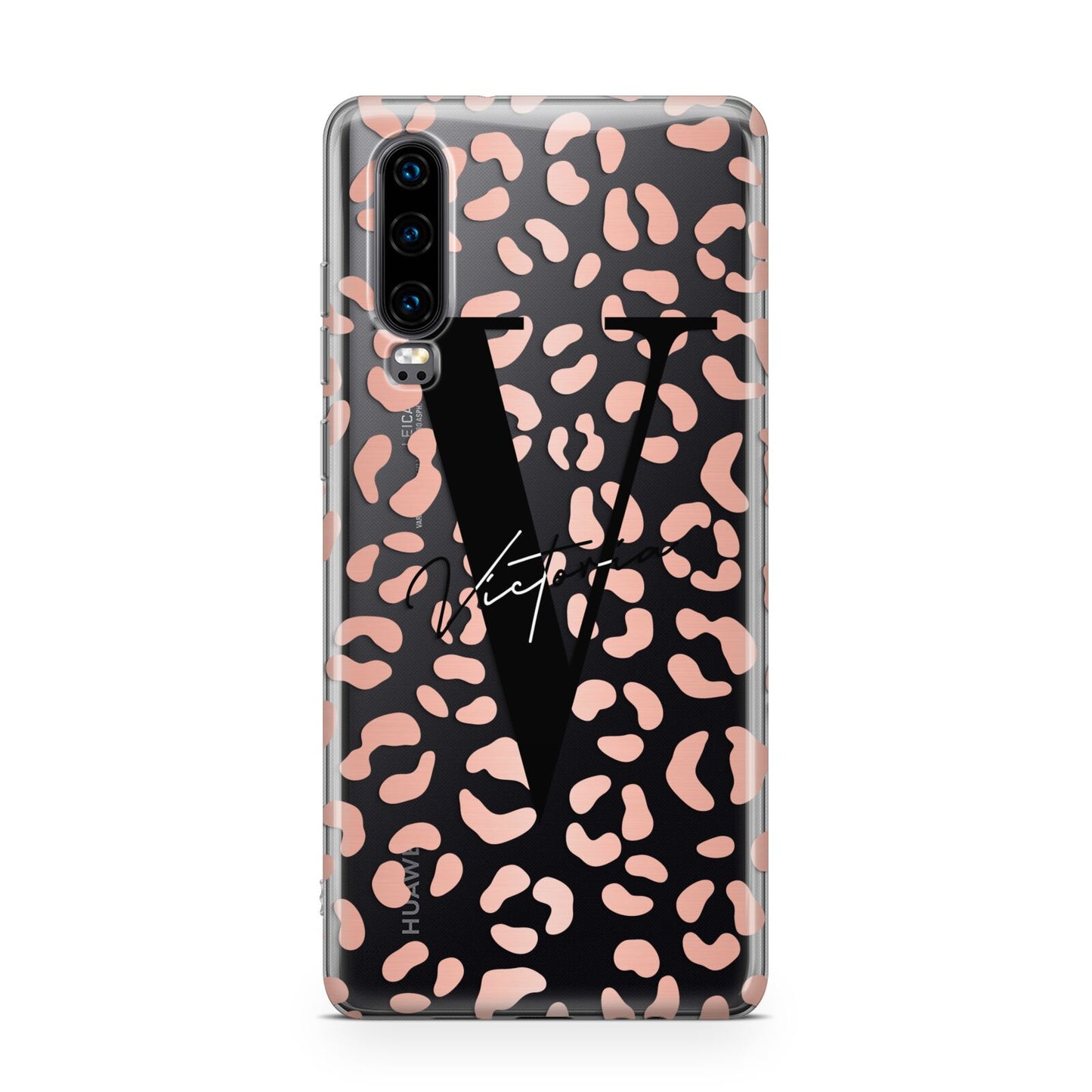 Personalised Leopard Print Clear Copper Huawei P30 Phone Case