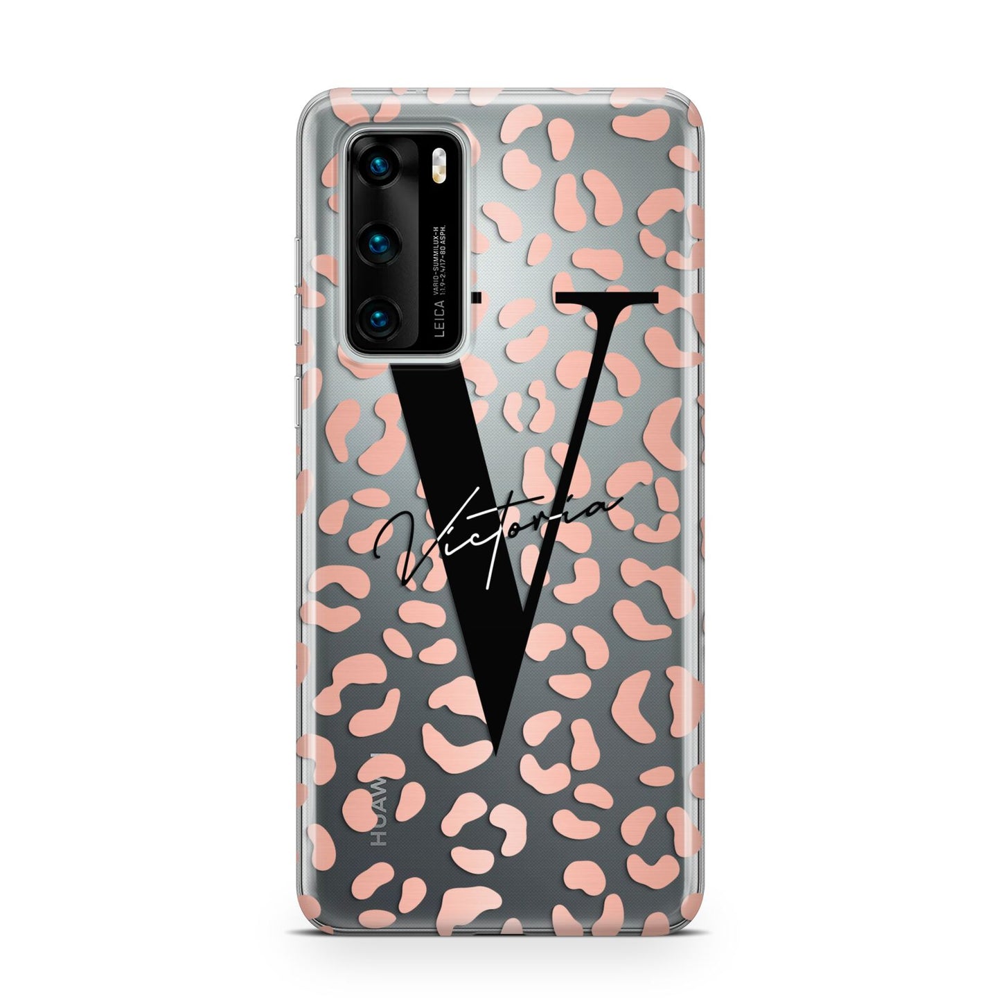 Personalised Leopard Print Clear Copper Huawei P40 Phone Case