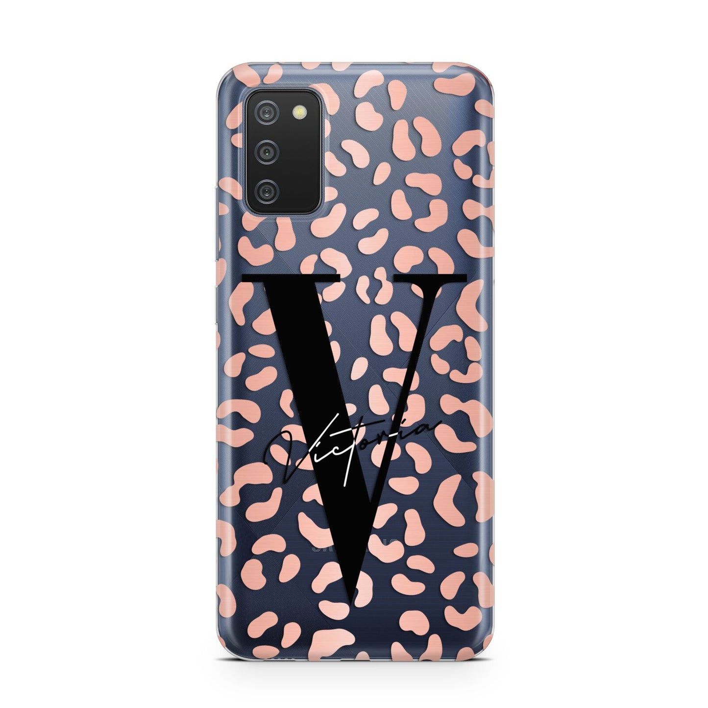 Personalised Leopard Print Clear Copper Samsung A02s Case