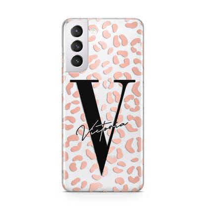 Personalised Leopard Print Clear Copper Samsung S21 Case