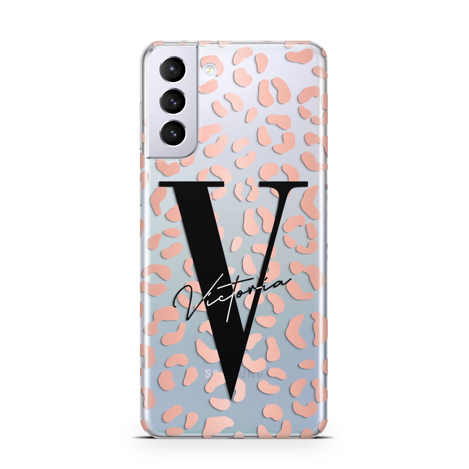 Personalised Leopard Print Clear Copper Samsung S21 Plus Case