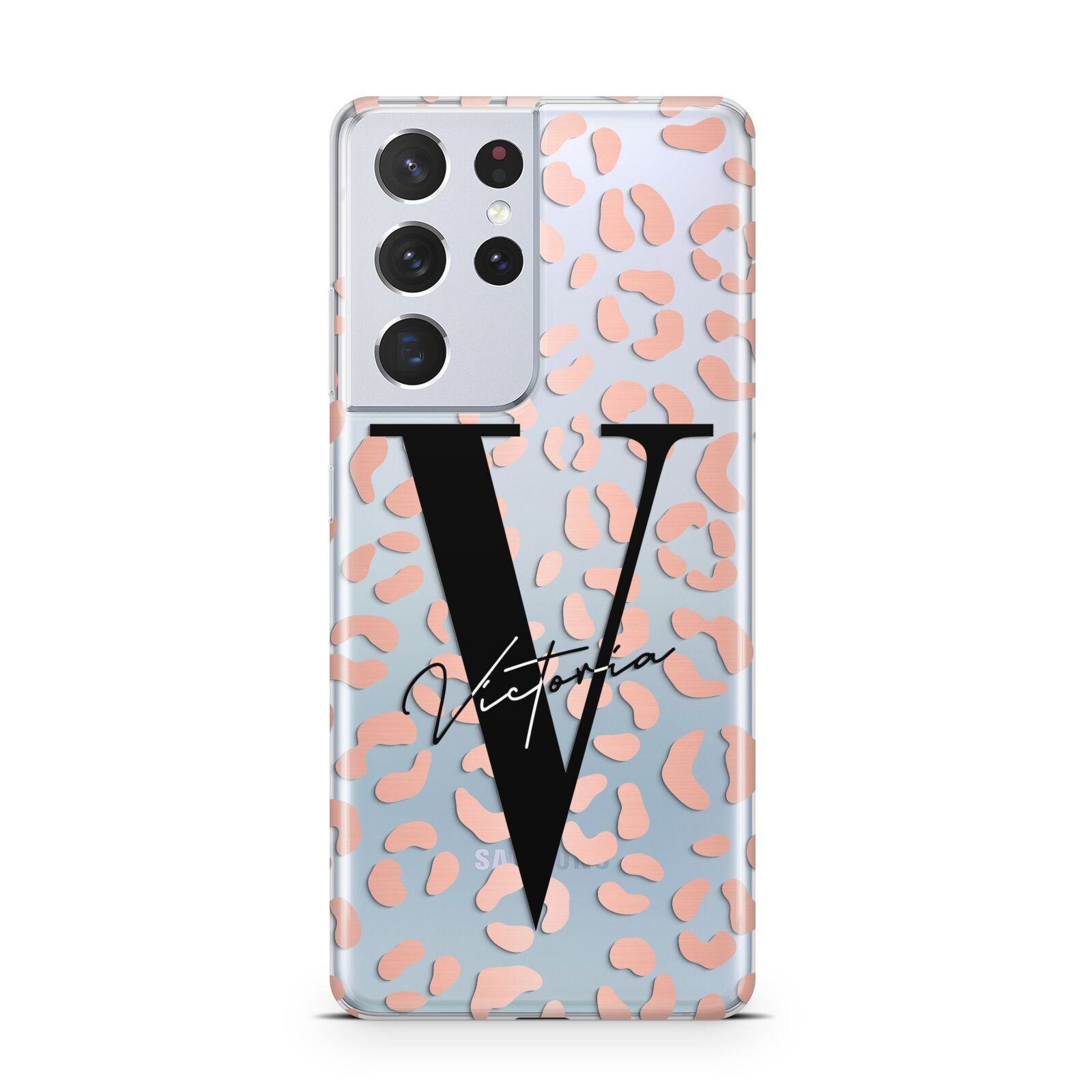 Personalised Leopard Print Clear Copper Samsung S21 Ultra Case