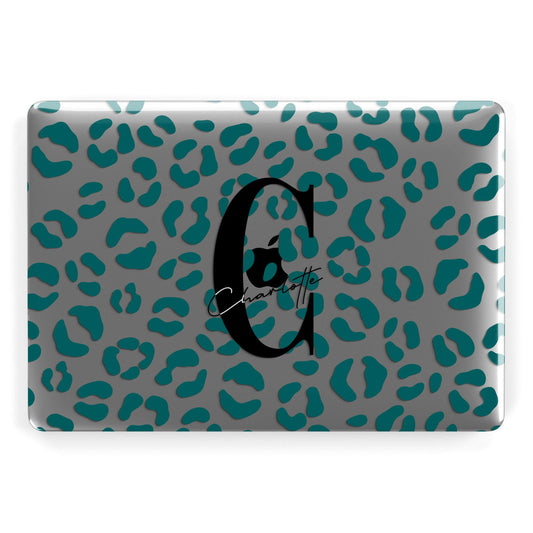 Personalised Leopard Print Clear Green Apple MacBook Case