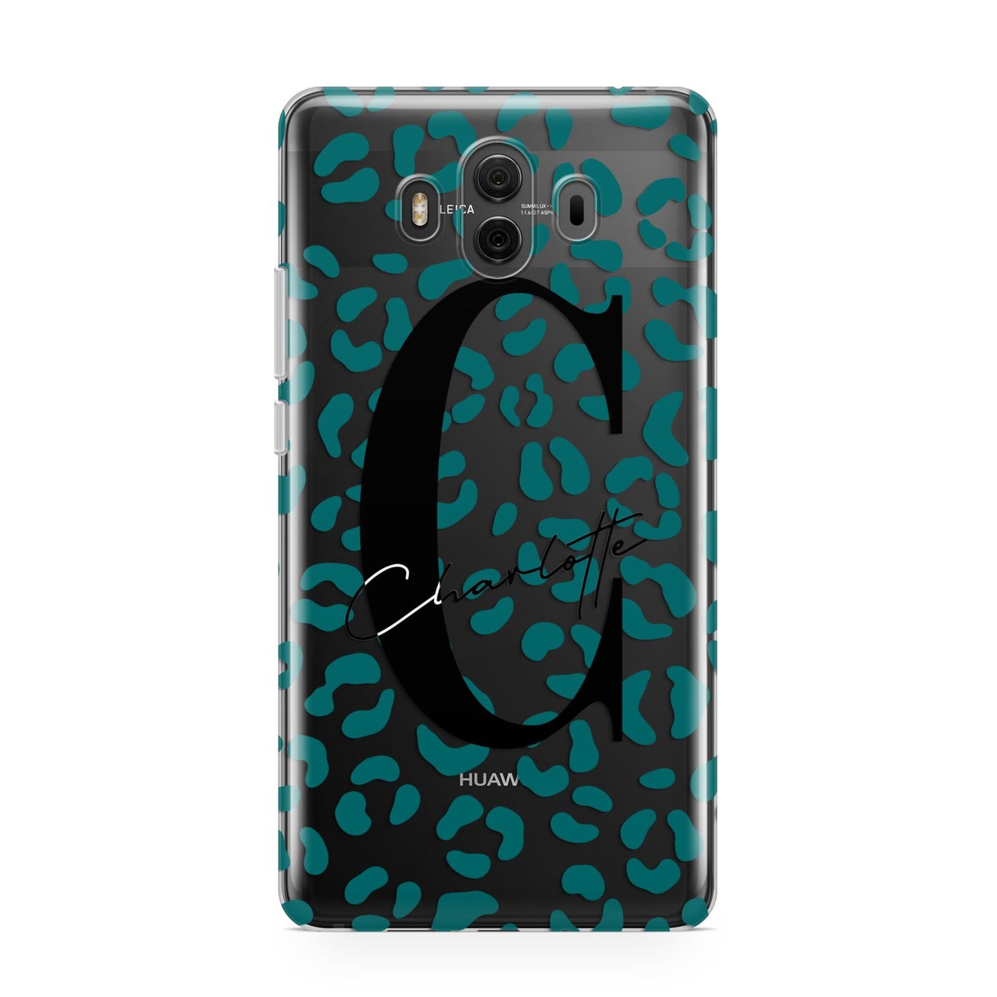 Personalised Leopard Print Clear Green Huawei Mate 10 Protective Phone Case