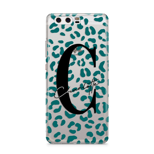 Personalised Leopard Print Clear Green Huawei P10 Phone Case