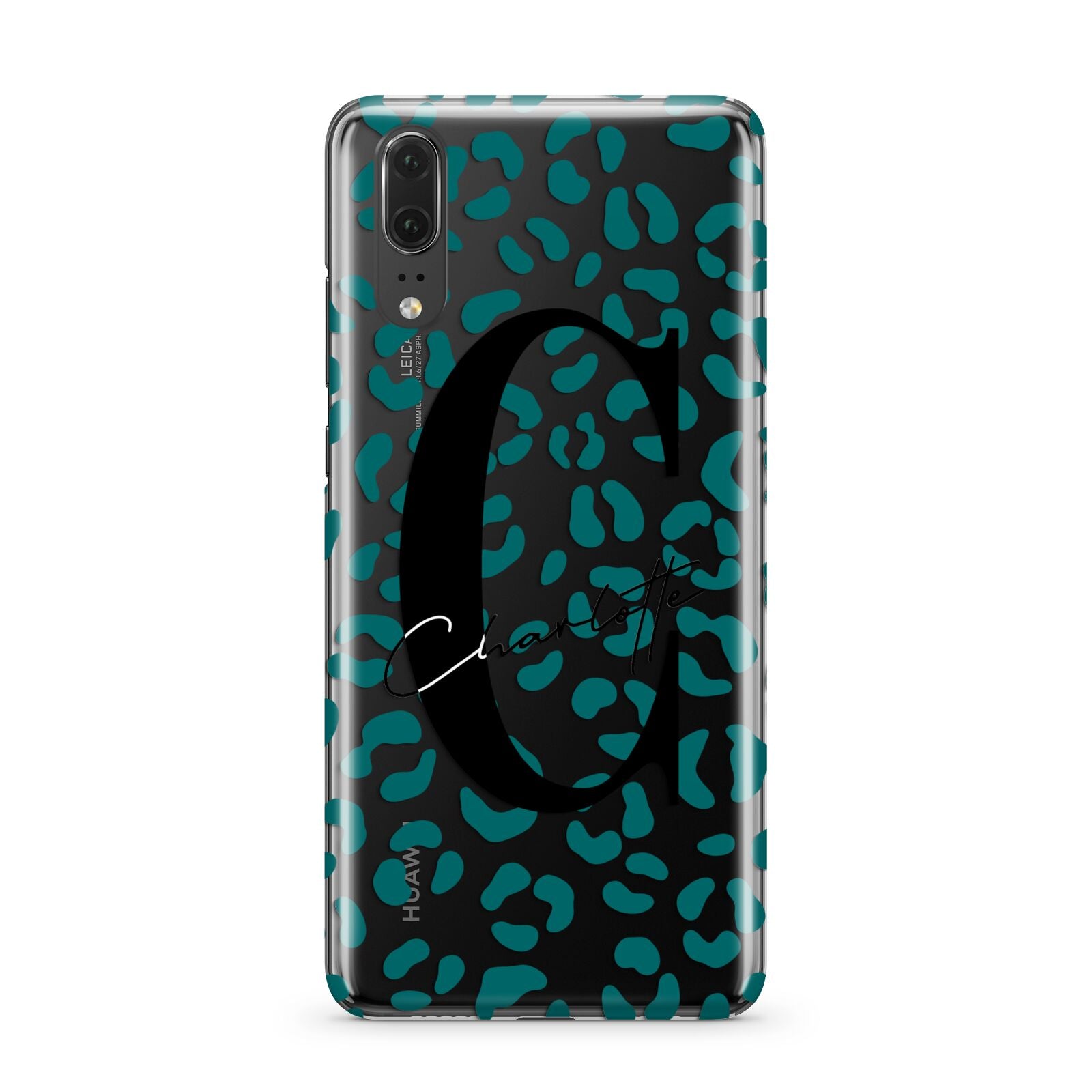 Personalised Leopard Print Clear Green Huawei P20 Phone Case