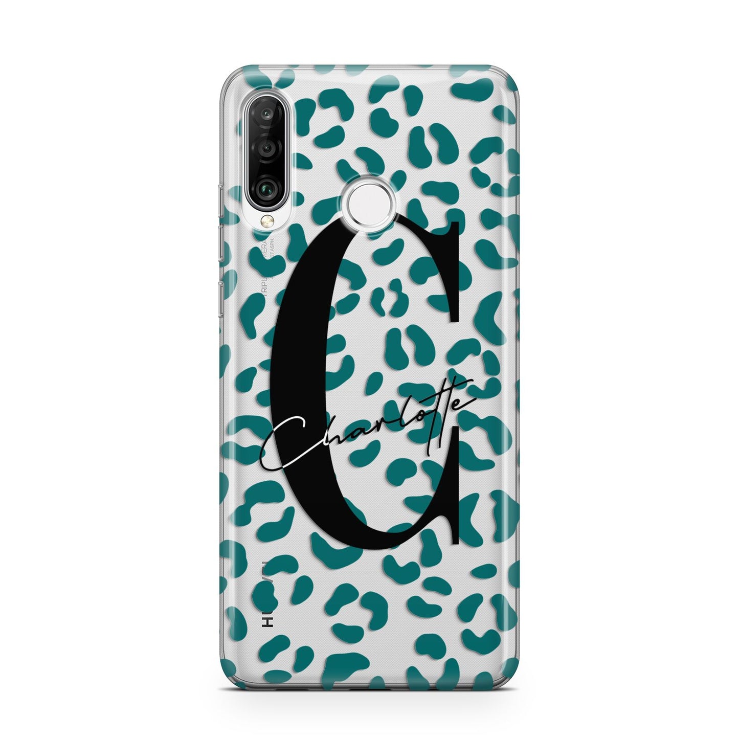 Personalised Leopard Print Clear Green Huawei P30 Lite Phone Case