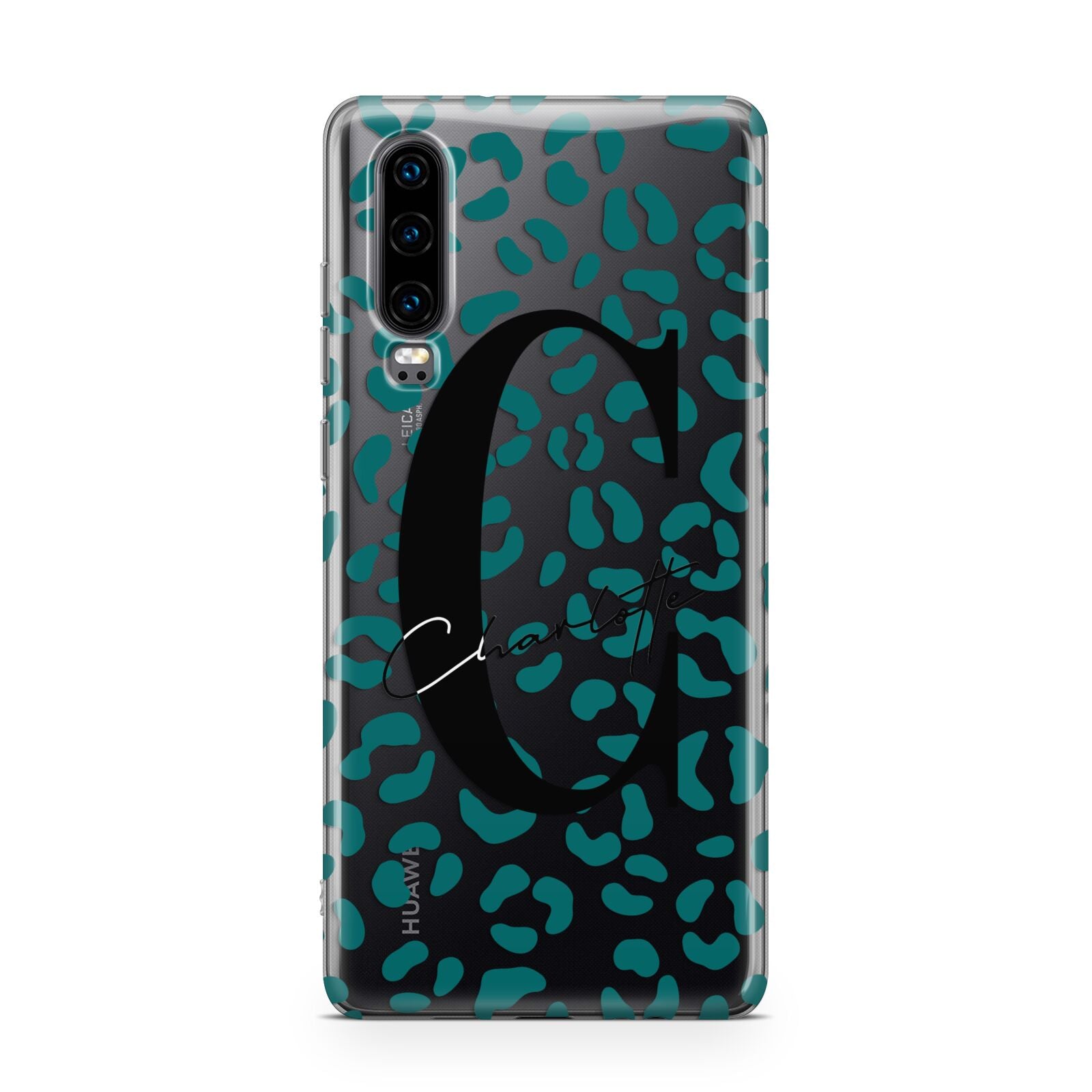 Personalised Leopard Print Clear Green Huawei P30 Phone Case