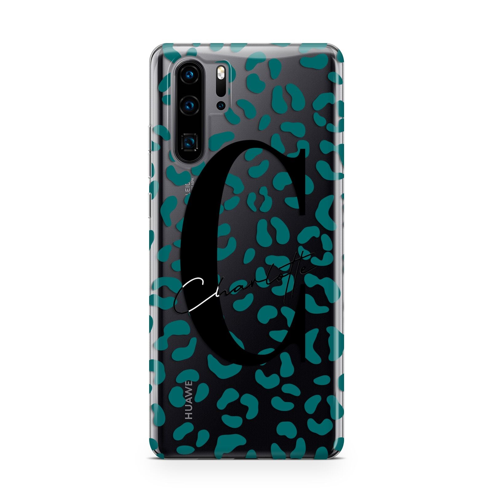 Personalised Leopard Print Clear Green Huawei P30 Pro Phone Case