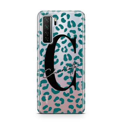 Personalised Leopard Print Clear Green Huawei P40 Lite 5G Phone Case