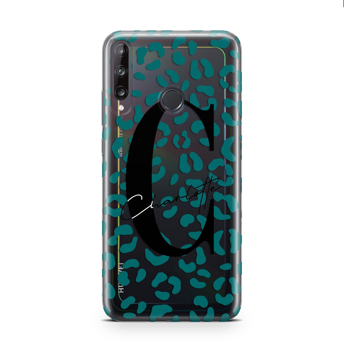 Personalised Leopard Print Clear Green Huawei P40 Lite E Phone Case