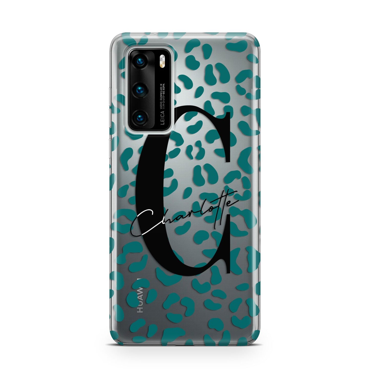 Personalised Leopard Print Clear Green Huawei P40 Phone Case