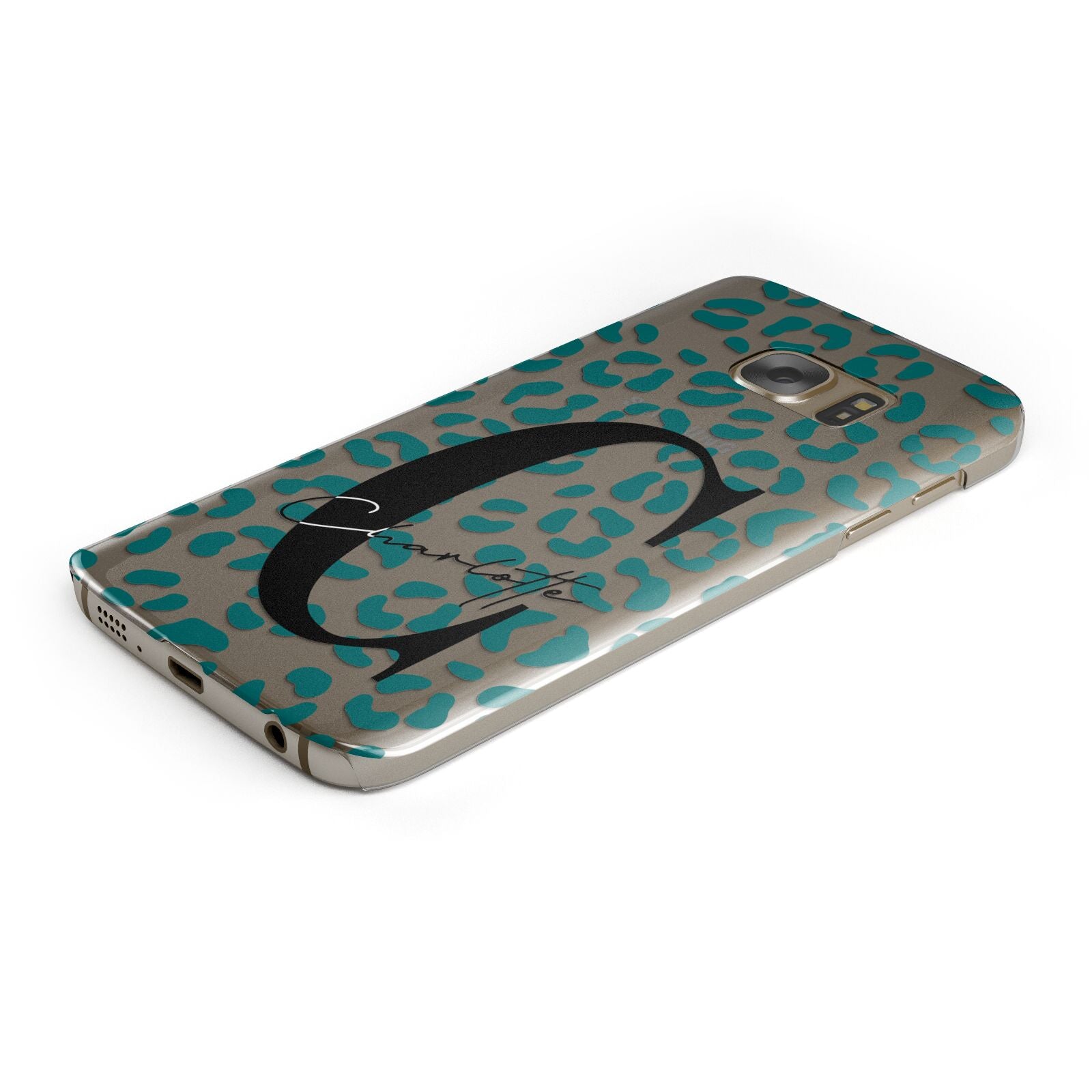 Personalised Leopard Print Clear Green Protective Samsung Galaxy Case Angled Image