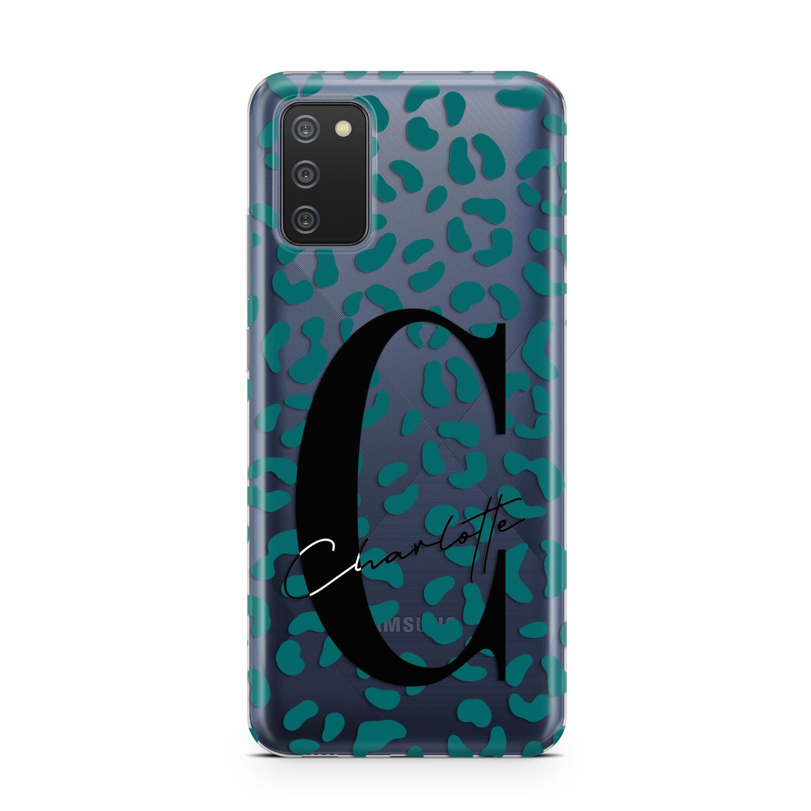 Personalised Leopard Print Clear Green Samsung A02s Case