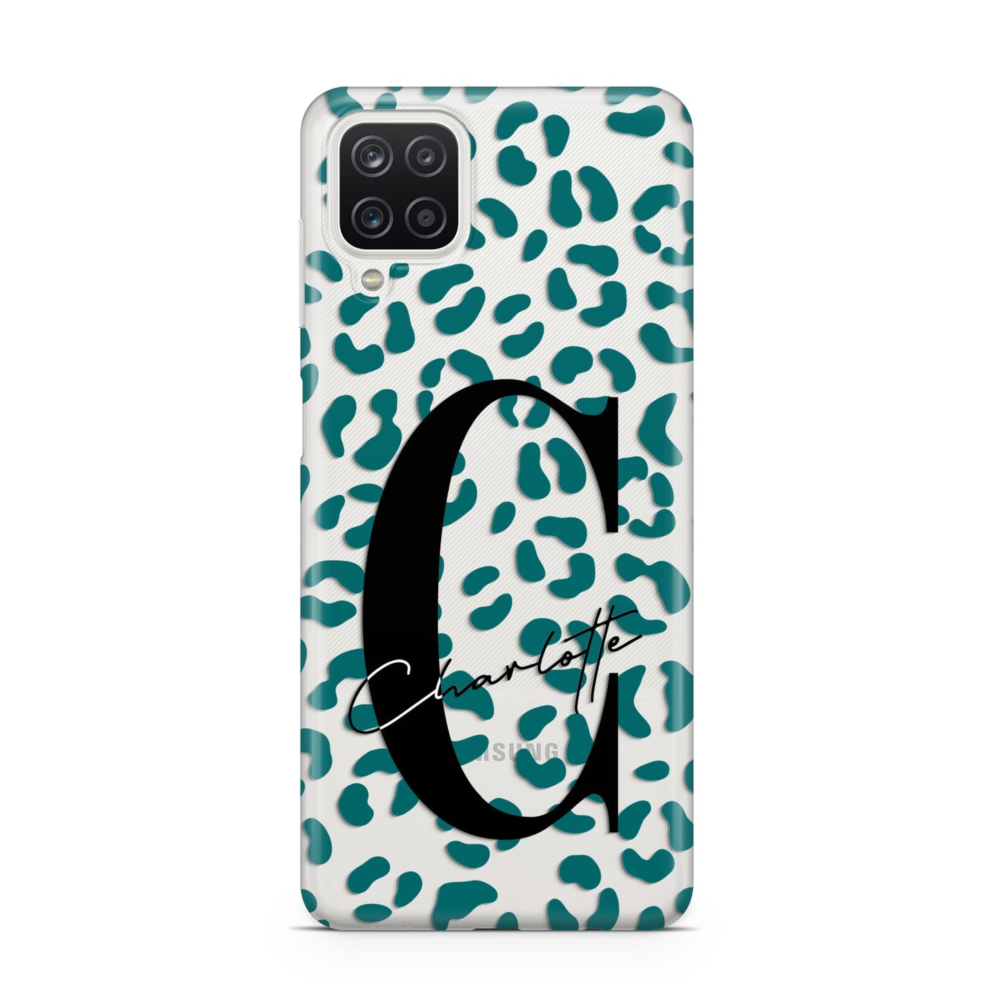 Personalised Leopard Print Clear Green Samsung A12 Case