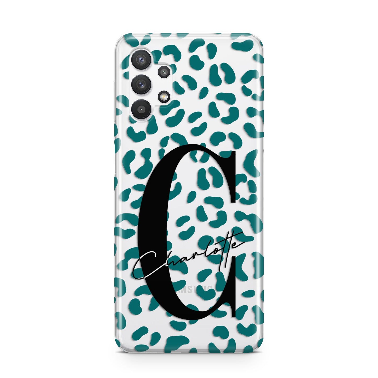 Personalised Leopard Print Clear Green Samsung A32 5G Case