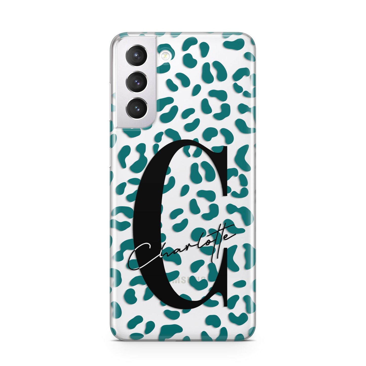 Personalised Leopard Print Clear Green Samsung S21 Case