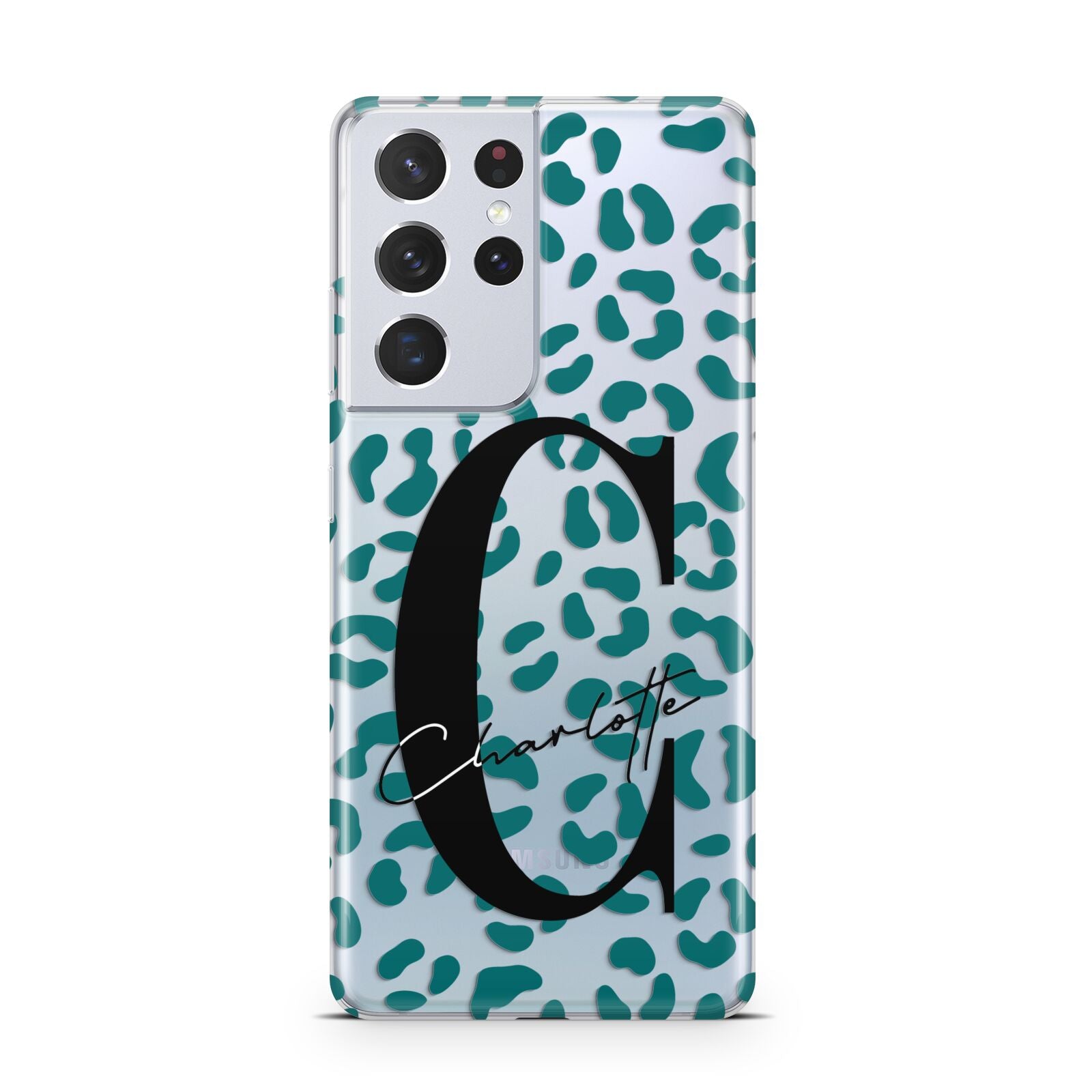 Personalised Leopard Print Clear Green Samsung S21 Ultra Case