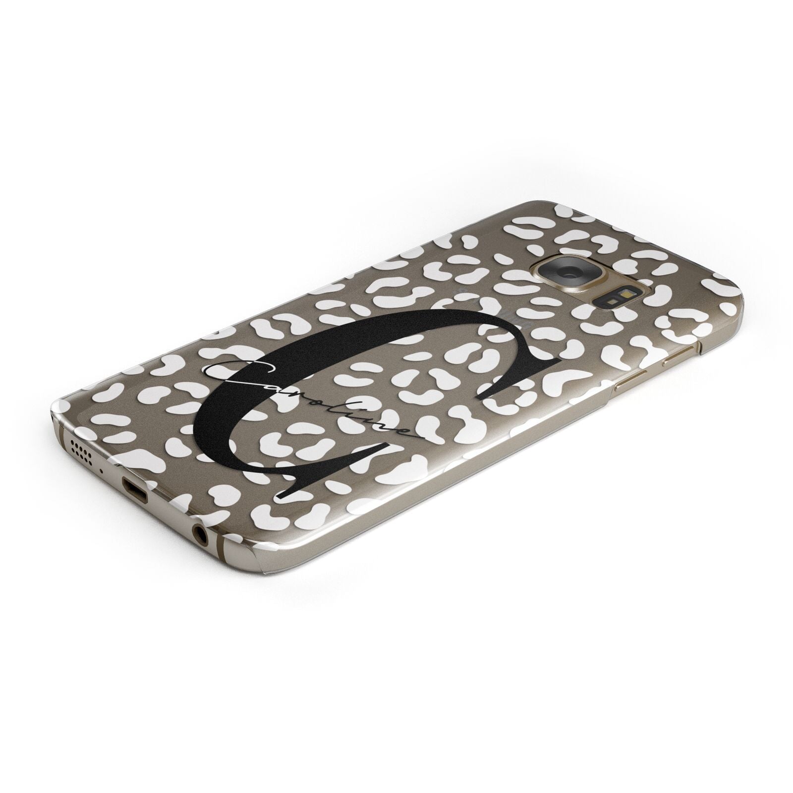 Personalised Leopard Print Clear Protective Samsung Galaxy Case Angled Image