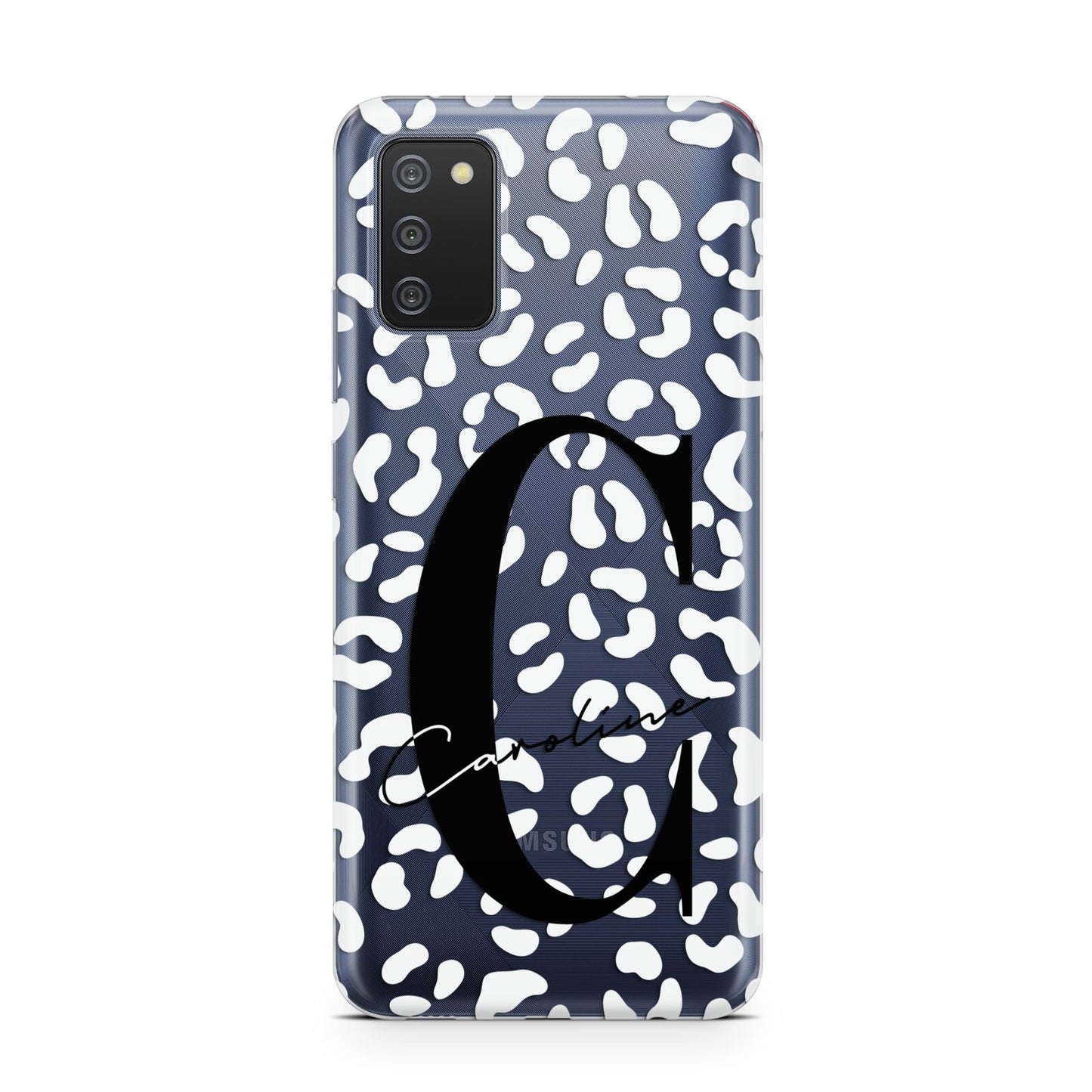 Personalised Leopard Print Clear Samsung A02s Case