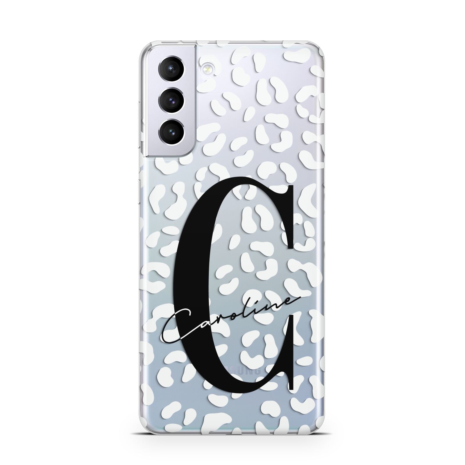 Personalised Leopard Print Clear Samsung S21 Plus Case