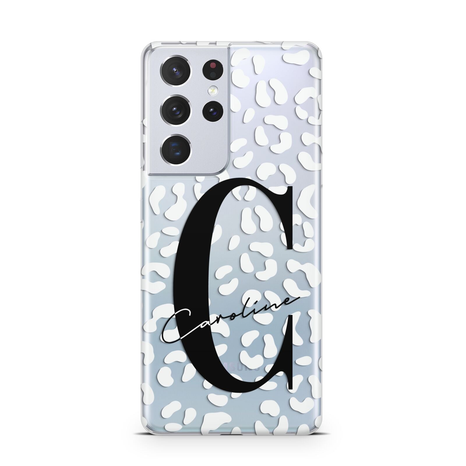 Personalised Leopard Print Clear Samsung S21 Ultra Case