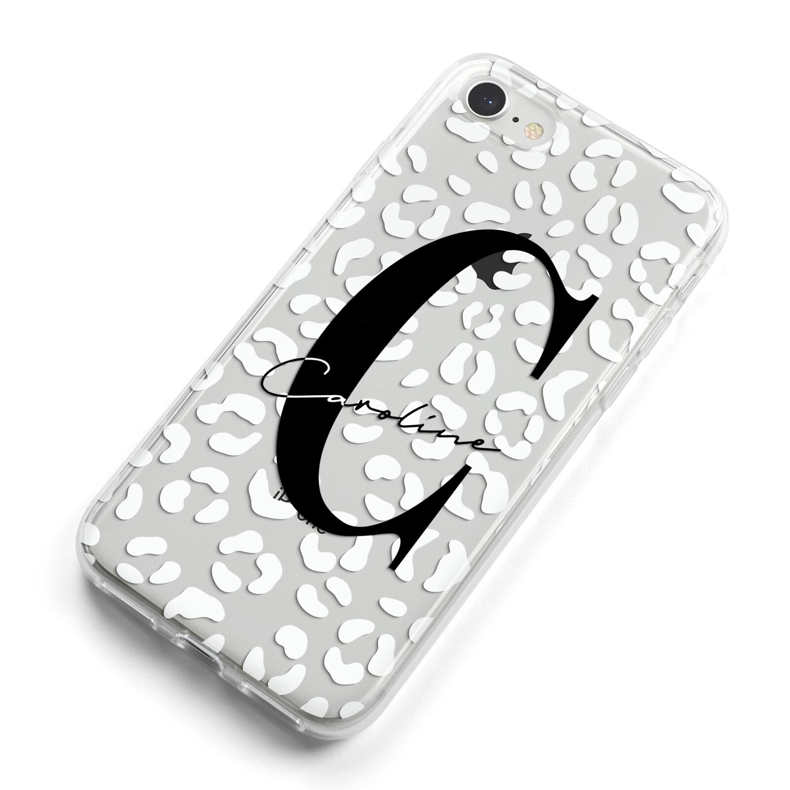 Personalised Leopard Print Clear iPhone 8 Bumper Case on Silver iPhone Alternative Image