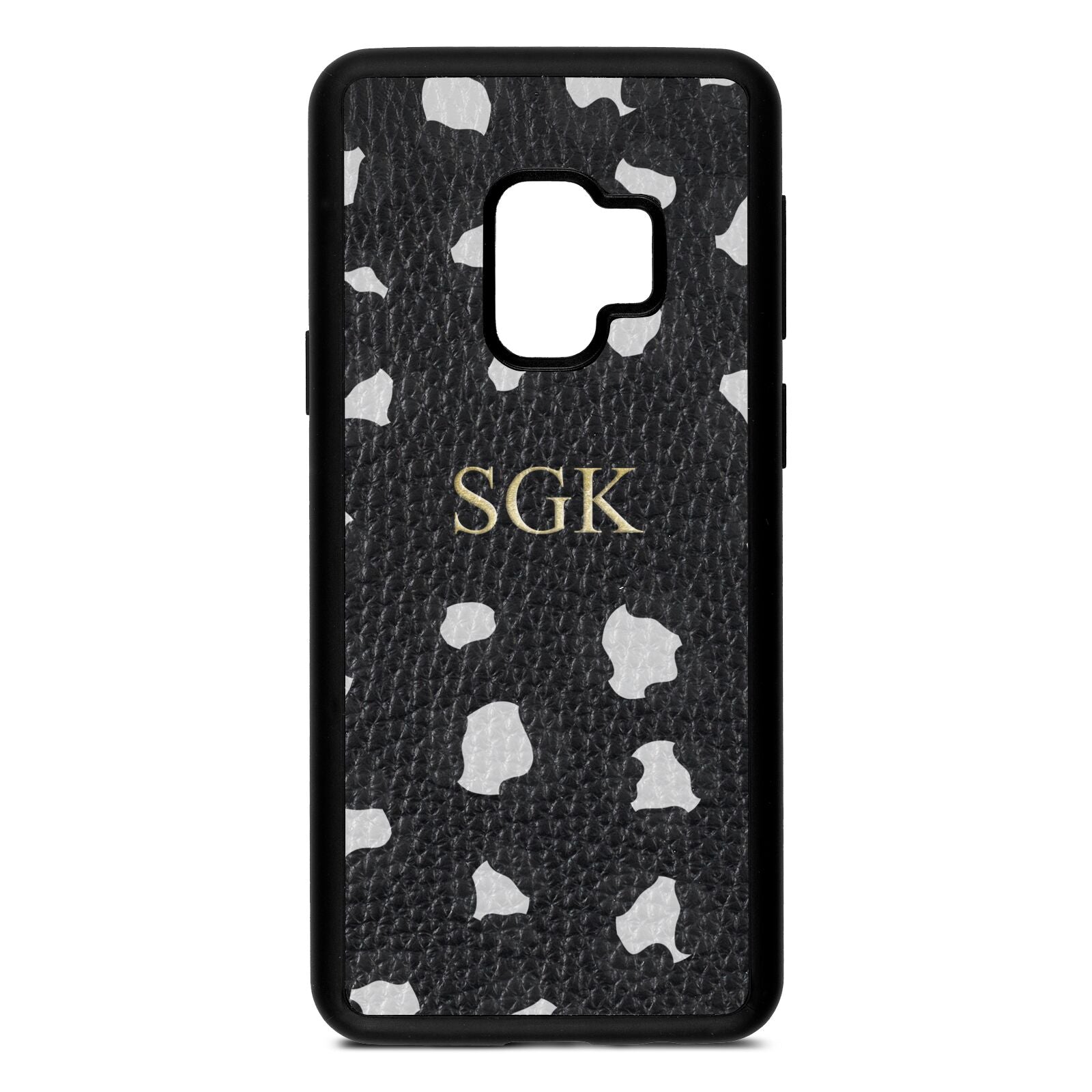 Personalised Leopard Print Embossed Black Pebble Leather Samsung S9 Case