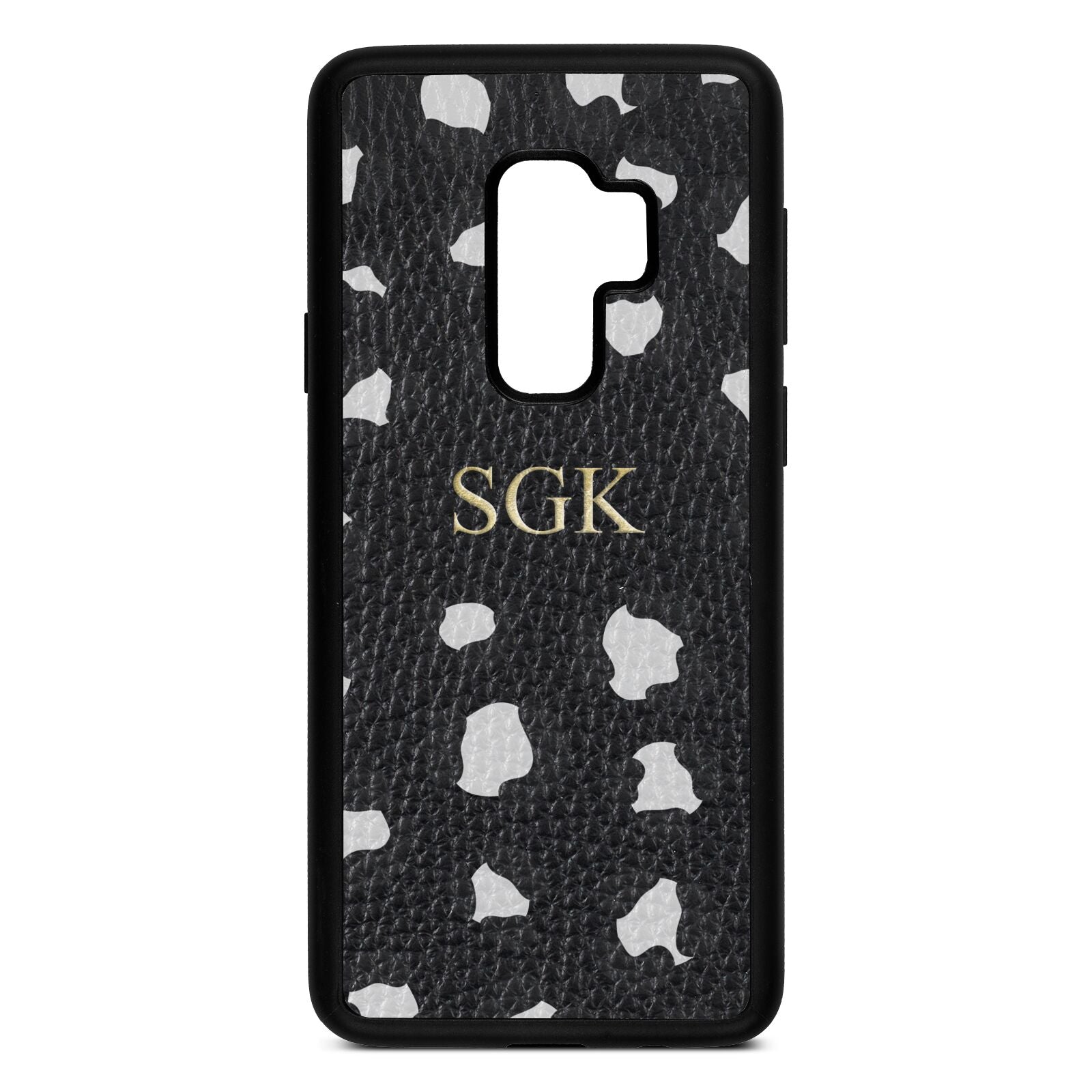 Personalised Leopard Print Embossed Black Pebble Leather Samsung S9 Plus Case