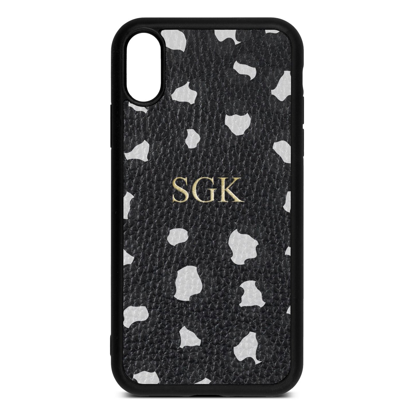 Personalised Leopard Print Embossed Black Pebble Leather iPhone Xr Case