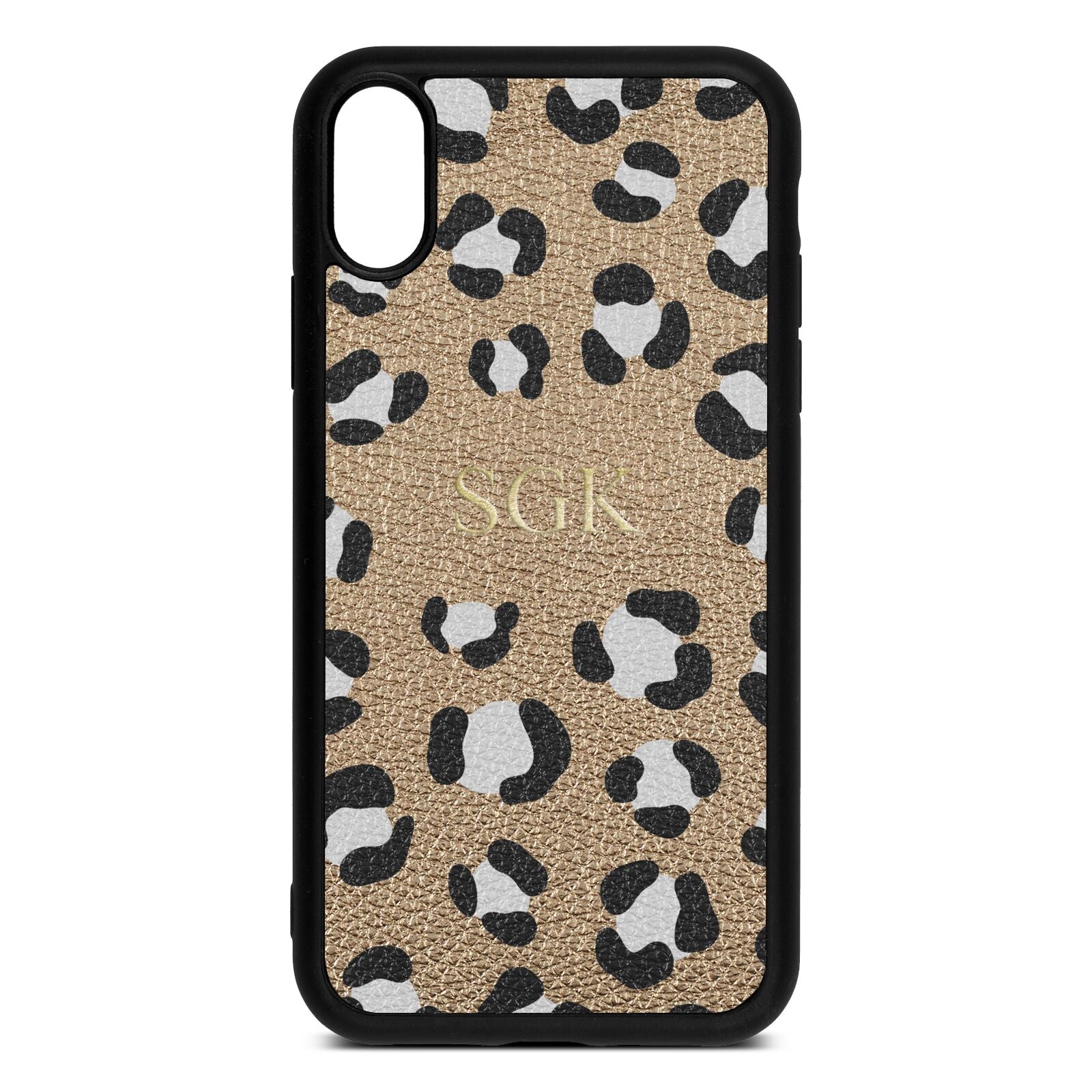 Personalised Leopard Print Embossed Gold Pebble Leather iPhone Xr Case