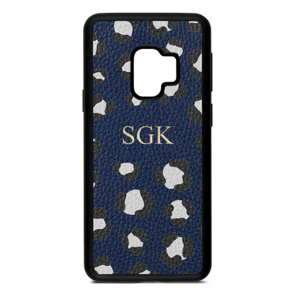 Personalised Leopard Print Embossed Navy Blue Pebble Leather Samsung S9 Case