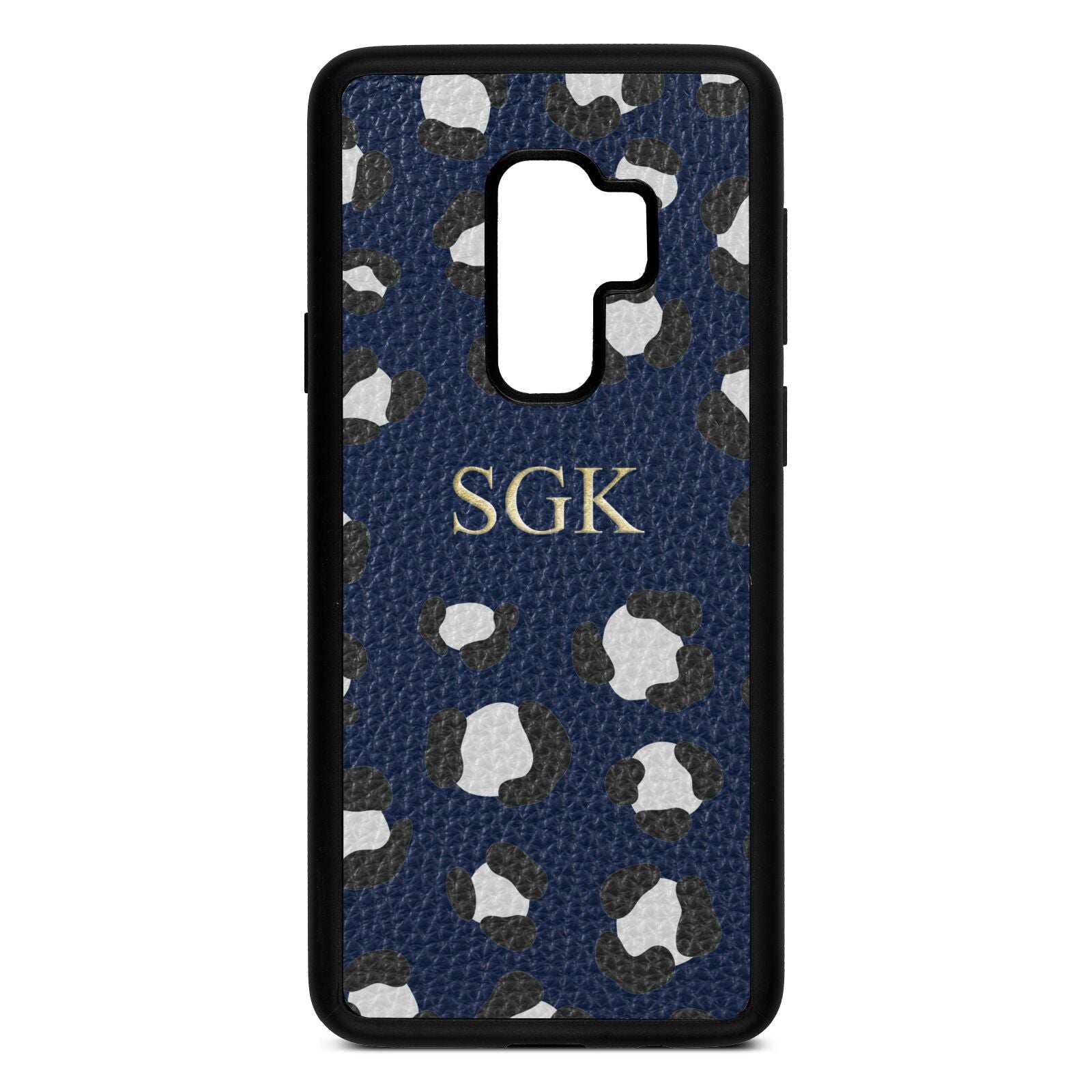 Personalised Leopard Print Embossed Navy Blue Pebble Leather Samsung S9 Plus Case